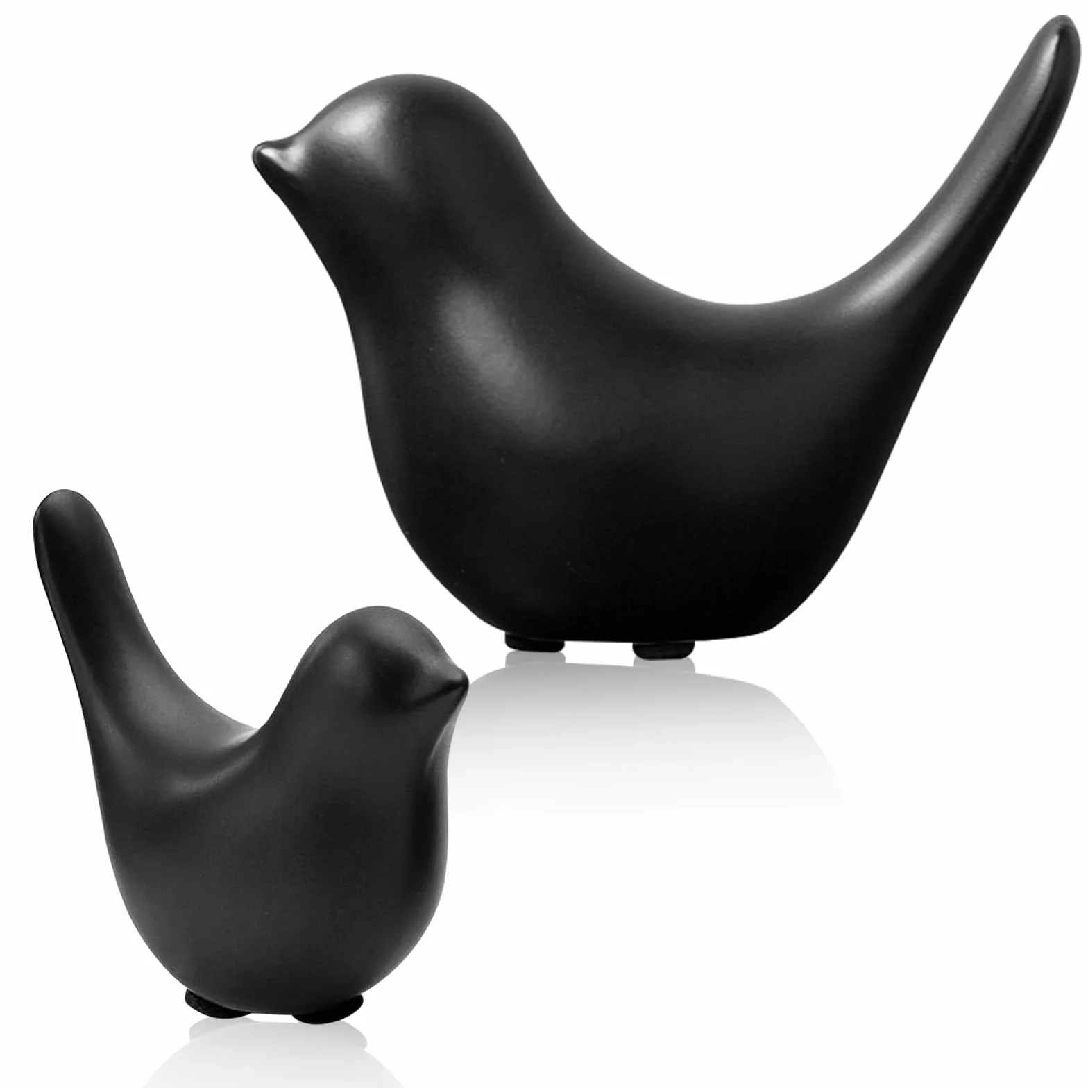 Figurki ptaków, 2 sztuki, ceramiczne figurki ptaków, dekoracja, nowoczesne rzeźby zwierząt, porcelana do dekoracji, ornamentów, salonu, sypialni, biura, szafki na biurko (czarna)