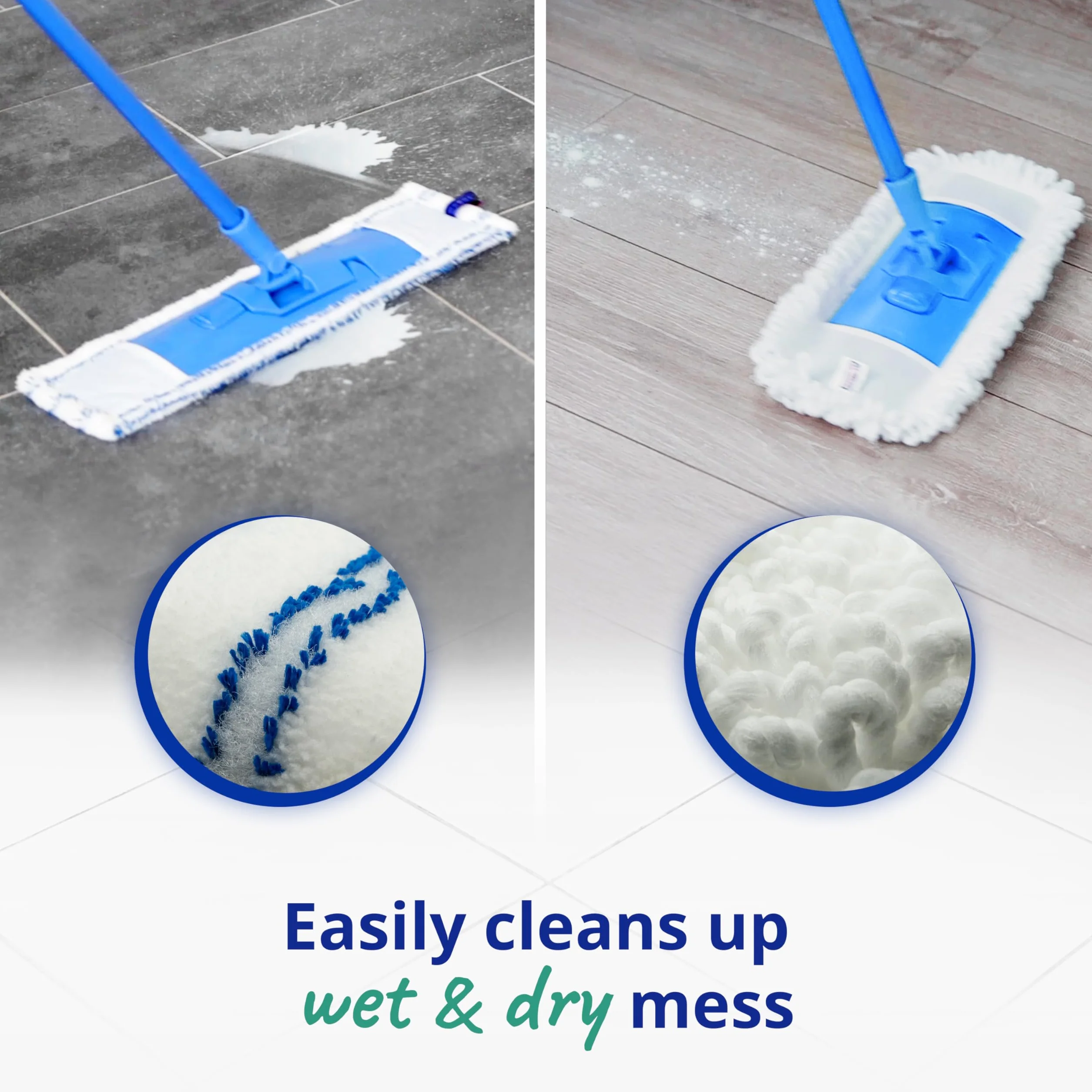 Spontex Bardzo płaski mop | wszechstronny mop z mikrofibry do mopa na mokro i sucho, regulowana długość (80-140 cm) | czyści podłogi laminowane, drewniane i płytki | 2 x wkłady do mopa