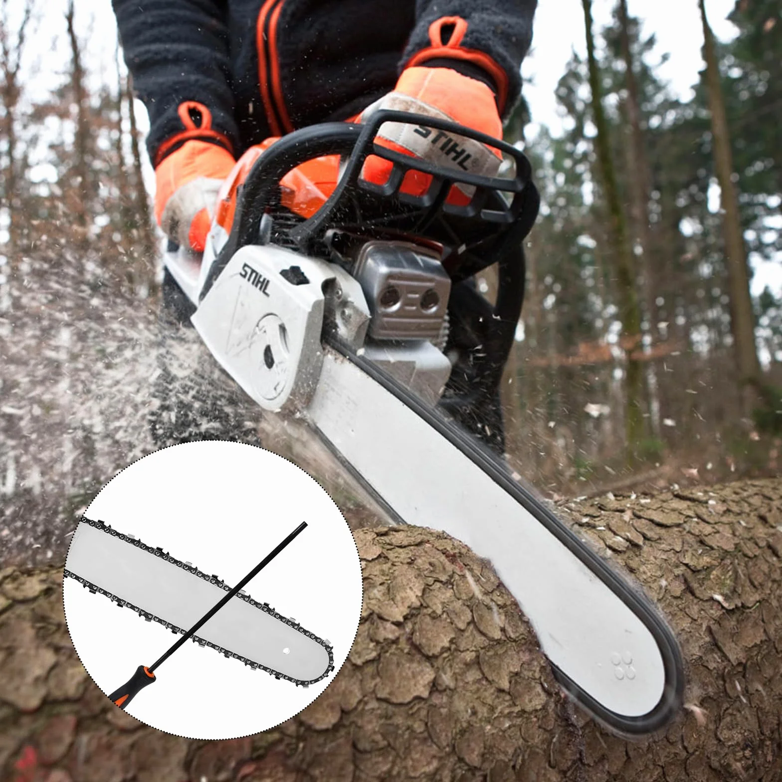 3 sztuki pilników do piły łańcuchowej, pilników, pilników do piły łańcuchowej, zestaw pilników z uchwytem, 3 rozmiary 4,0 mm, 4,8 mm, 5,5 mm, nadają się do pił łańcuchowych