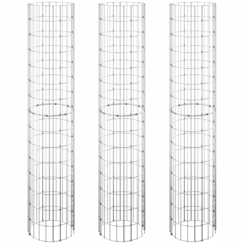 vidaXL Okrągłe donice gabionowe, podniesione, 3 szt., stal, Ø30x150 cm