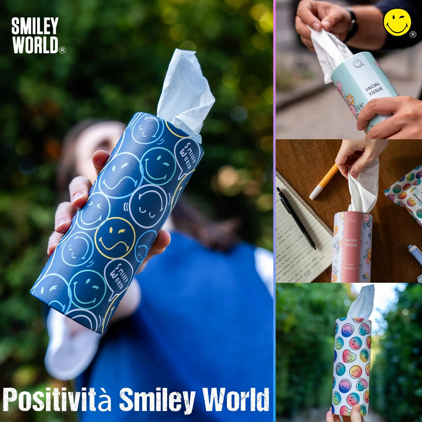 100% bambusowy cylinder na chusteczki - Smiley World Design - przenośny do samochodu, domu, plecaka, fotelika dziecięcego, szkoły - ekologiczne chusteczki biodegradowalne (4)