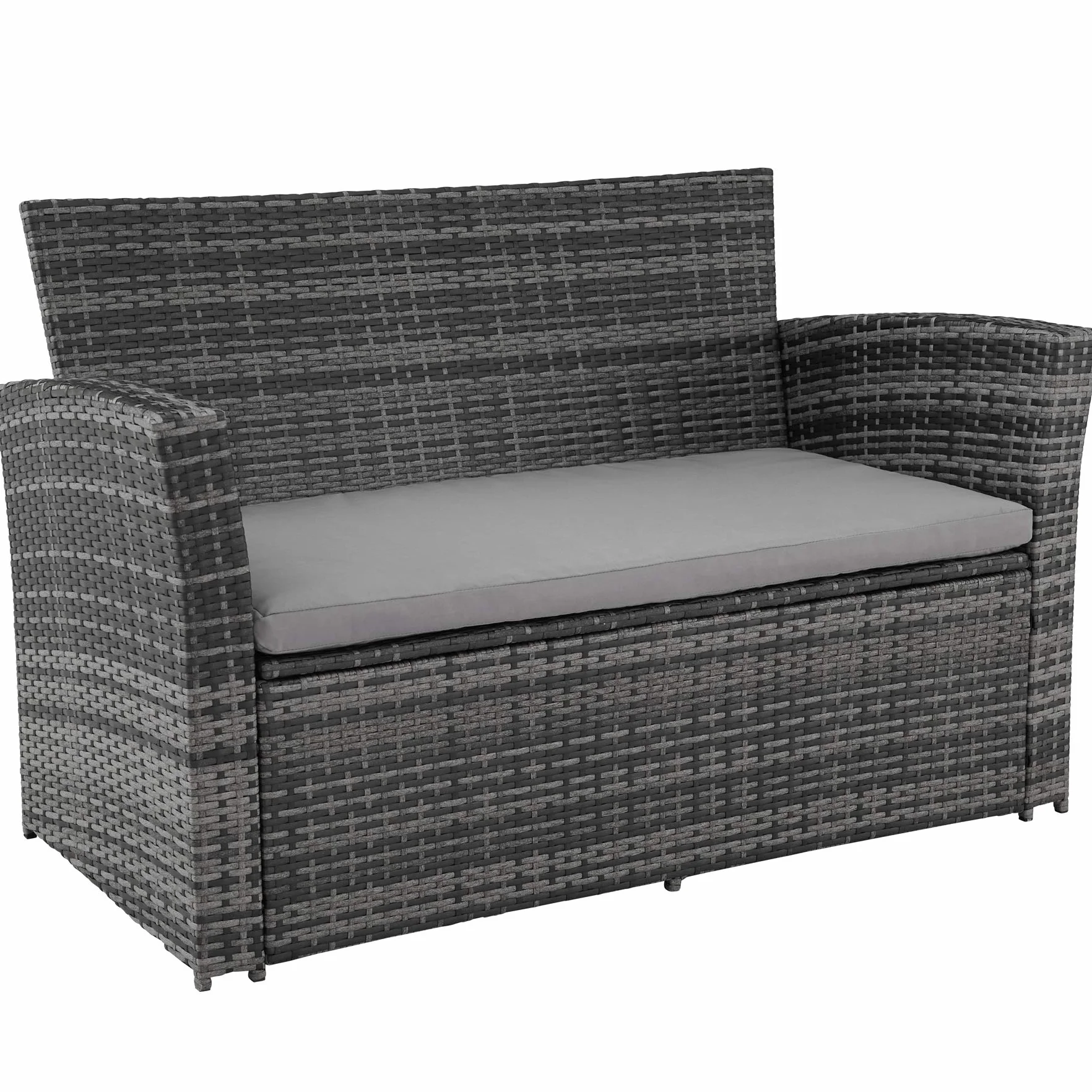 tectake® Zestaw Mebli Ogrodowych z Technorattanu Modena,Wysokiej Jakości, UV-Odporny, Wodoodporne Poduszki, Stalowa Rama, Stół ze Szkła Hartowanego, Przestronny Schowek - szary