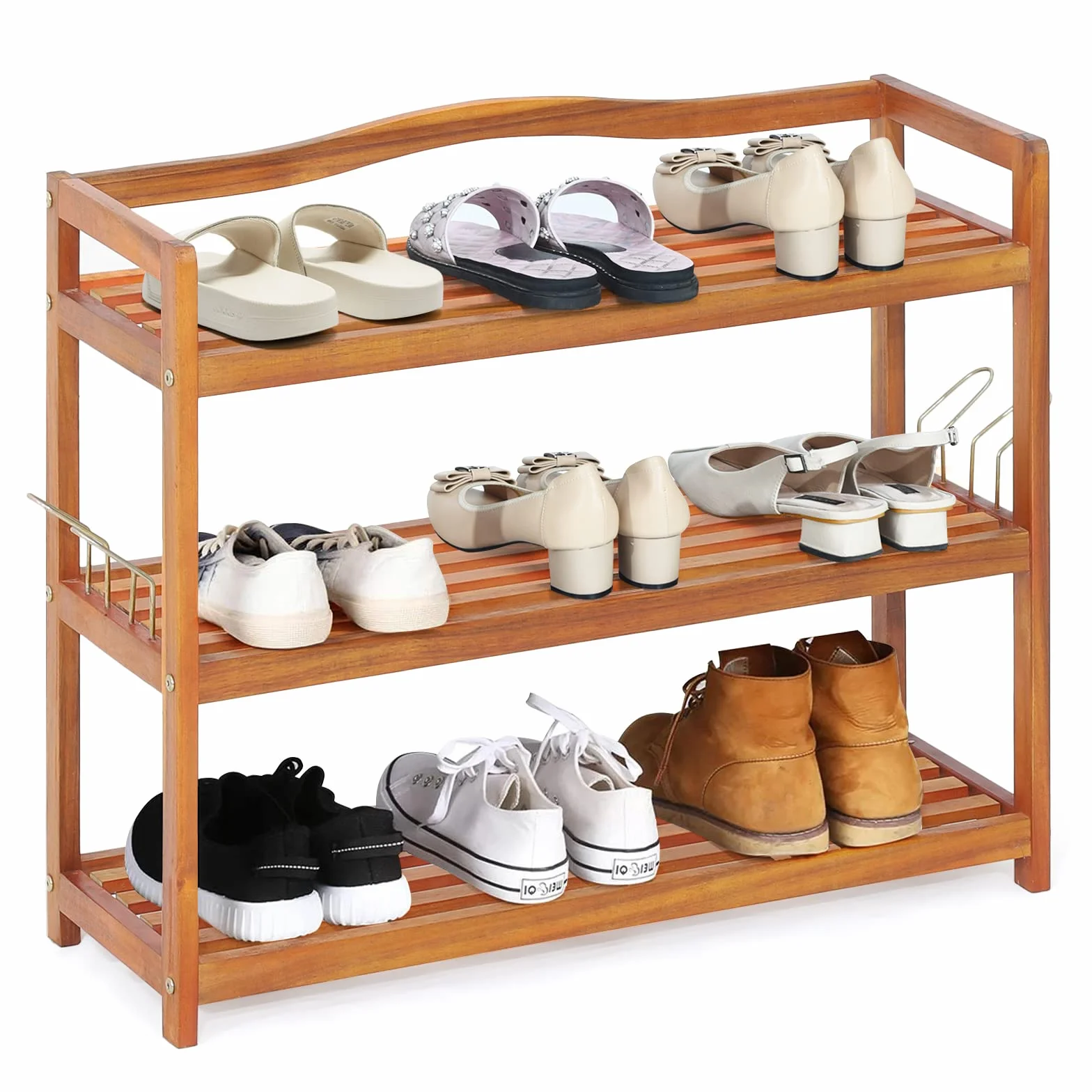 COSTWAY Regał na buty z drewna akacjowego 74x26 cm stojący na 12-18 par