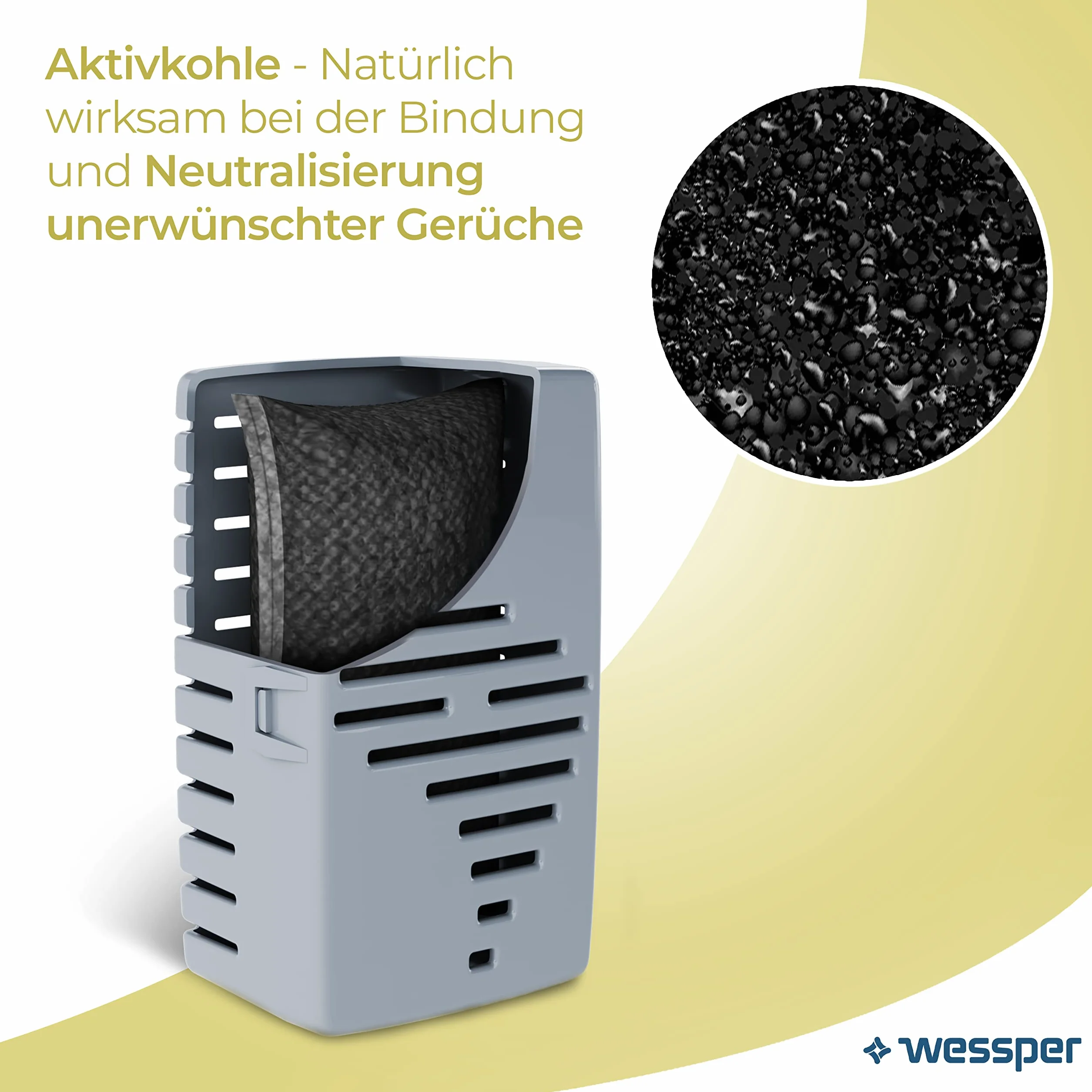 Wessper Fresh Fridge pochłaniacz zapachów do lodówki z wymiennym wkładem, neutralizuje niepożądane zapachy, z węglem aktywnym, bardzo wydajny, 6 miesięcy użytkowania, 2 opakowania uzupełniające
