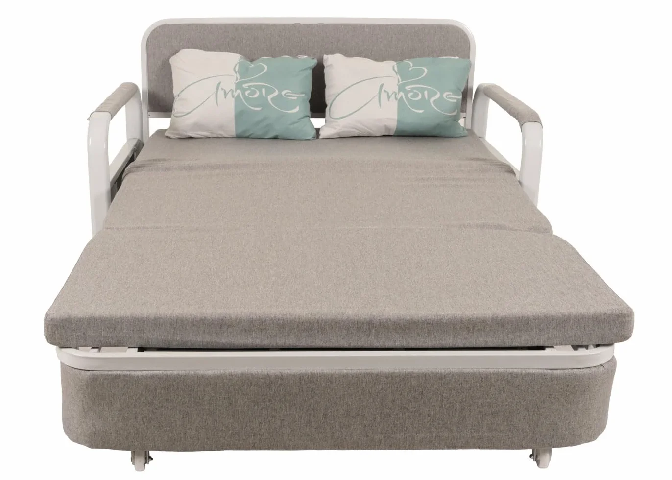 Mendler sofa rozkładana HWC-M83, tapczan do spania, sofa do spania, skrzynia na pościel, funkcja spania, powierzchnia leżącej: 130x185cm - tkanina/tekstyl jasnoszary