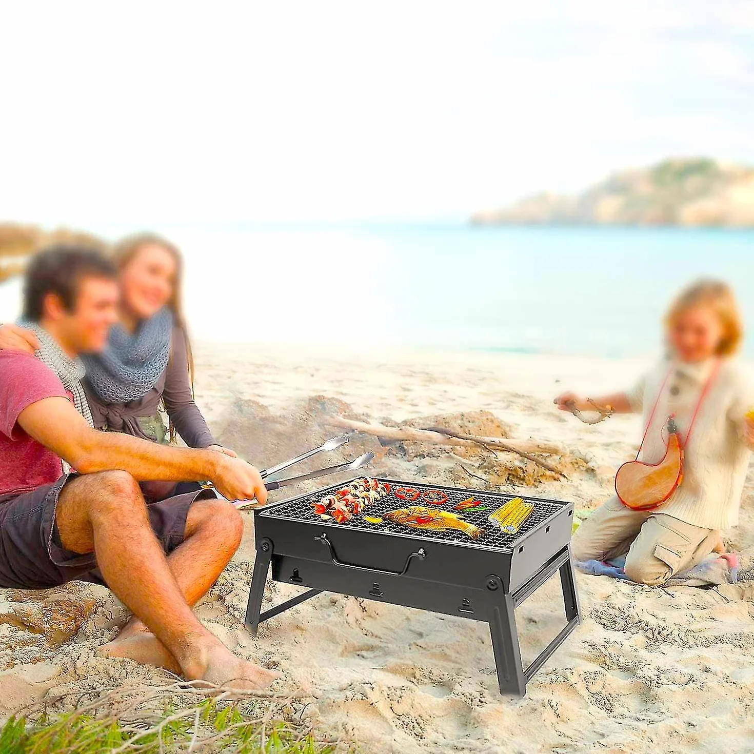 EliteHoff Grill Węglowy, Przenośny Grill Turystyczny ze Stali Nierdzewnej na Węgiel Drzewny - Składany Grill Kempingowy (Mały, 35 x 27 x 20 cm)