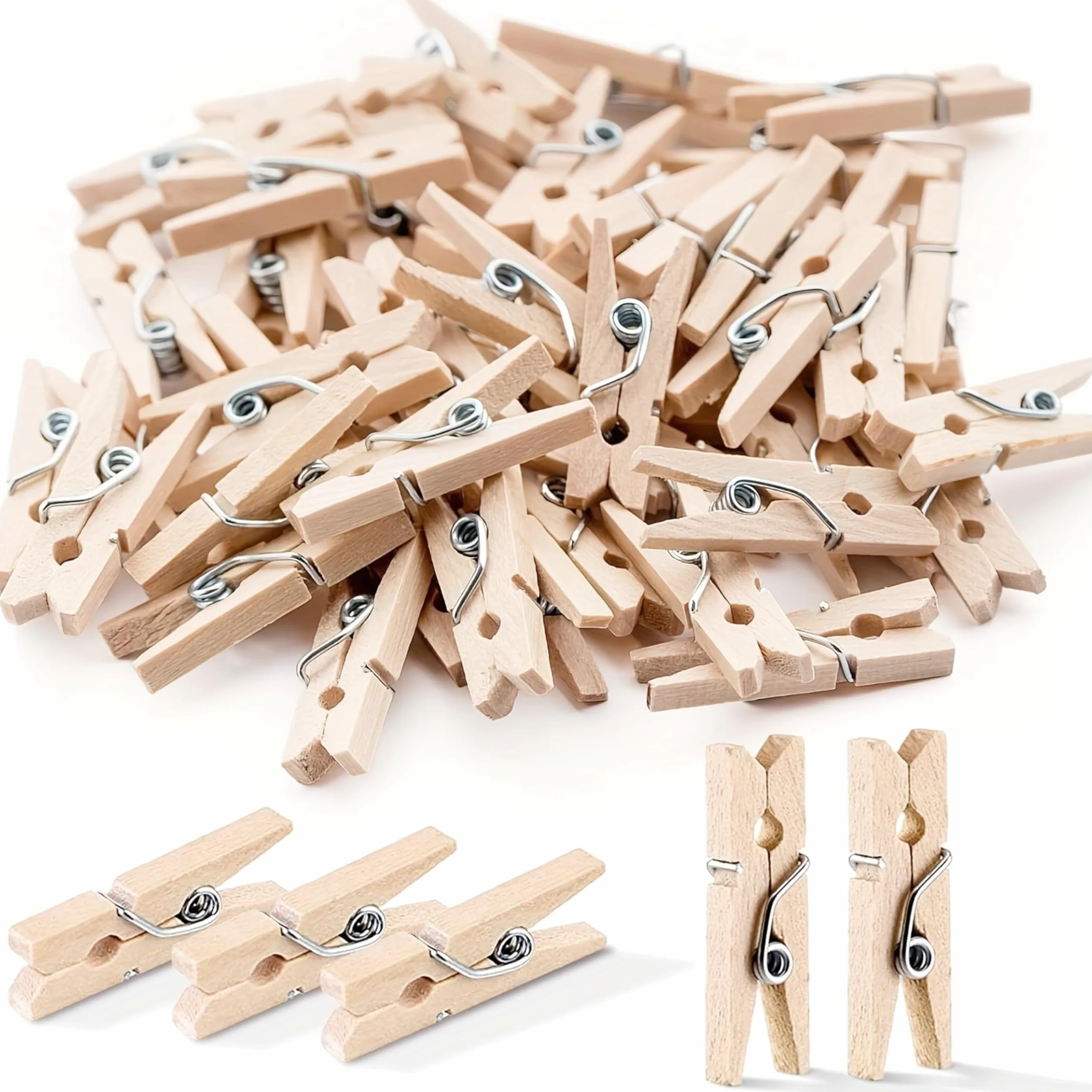100x Mini klamerki drewniane 25 mm Mini, spinacze do bielizny - małe spinacze z trwałego drewna - idealne na ściany z zdjęciami, uchwyty na zdjęcia i projekty DIY - drewniane spinacze do bielizny