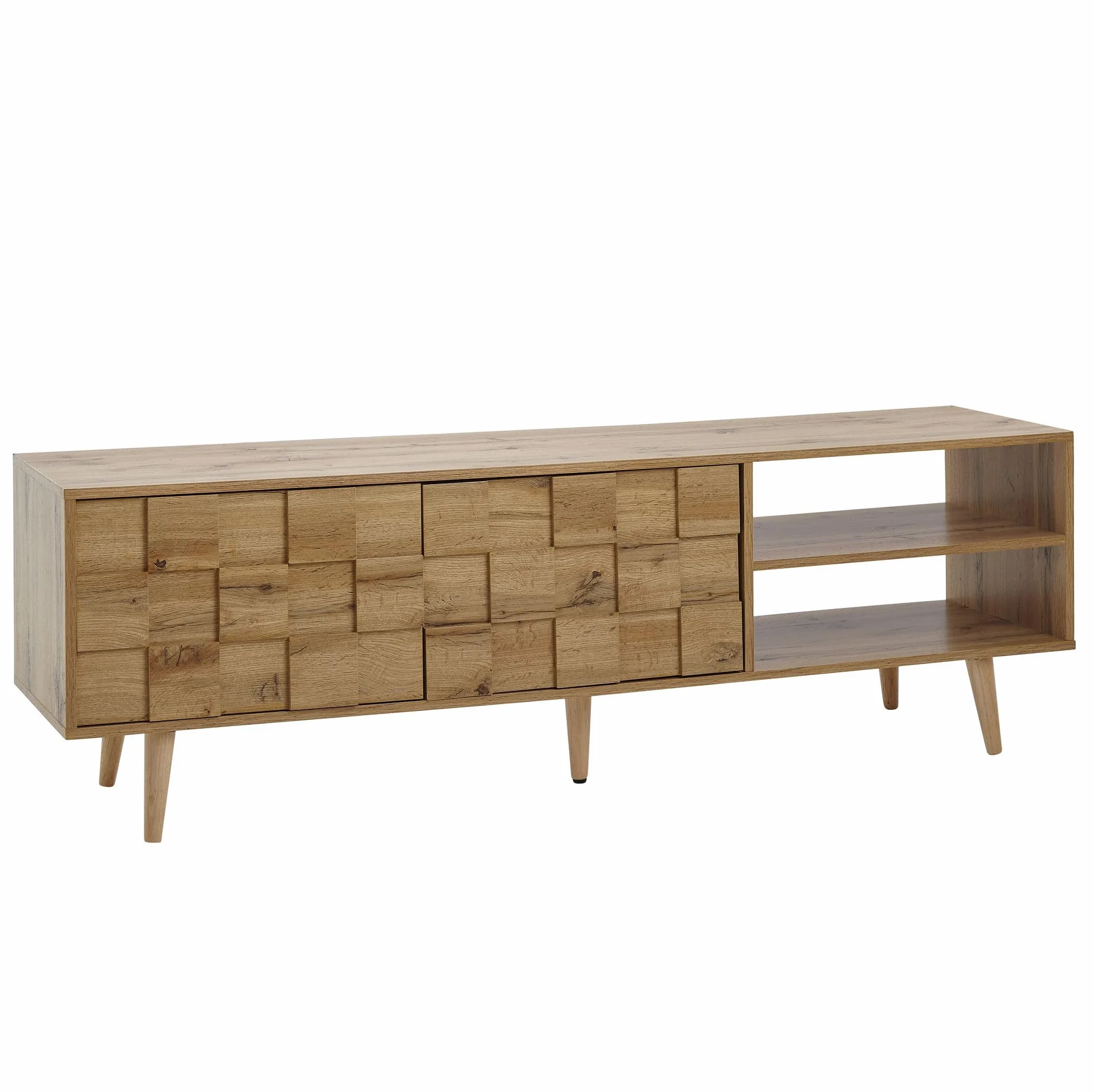 FineBuy drewno dębowe z niskim blatem dekor 160x51x40 cm Komoda RTV z dwojgiem drzwi | Zaprojektuj szafkę RTV wysoka | Szafka RTV Szafka RTV nowoczesna | Komoda TV salon