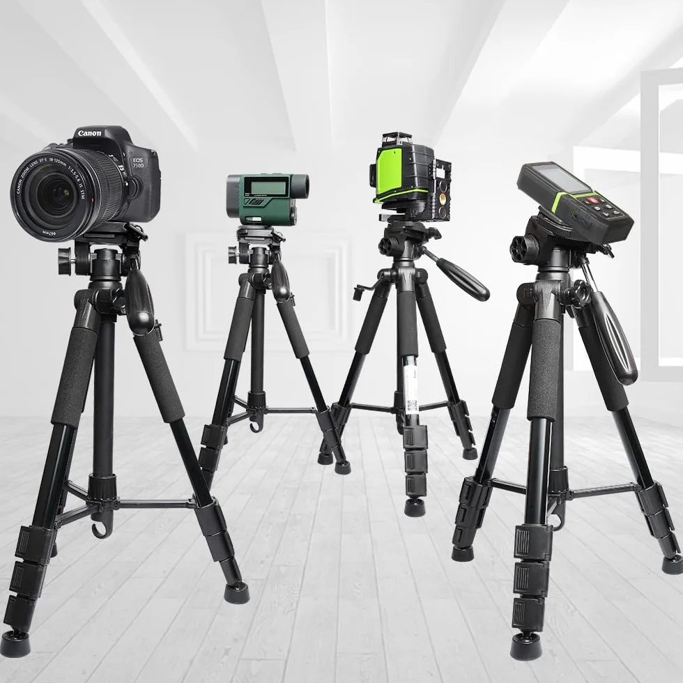 Huepar TPD14 143 cm/56" Stativ für Kreuzlinienlaser, Verstellbares Leichtgewicht Reisestativ mit 3-Wege-schwenkbarer Panoramakopf, Schnellwechselplatte mit 1/4"-20 Schraube und 5/8"-11 Überwurfmutter