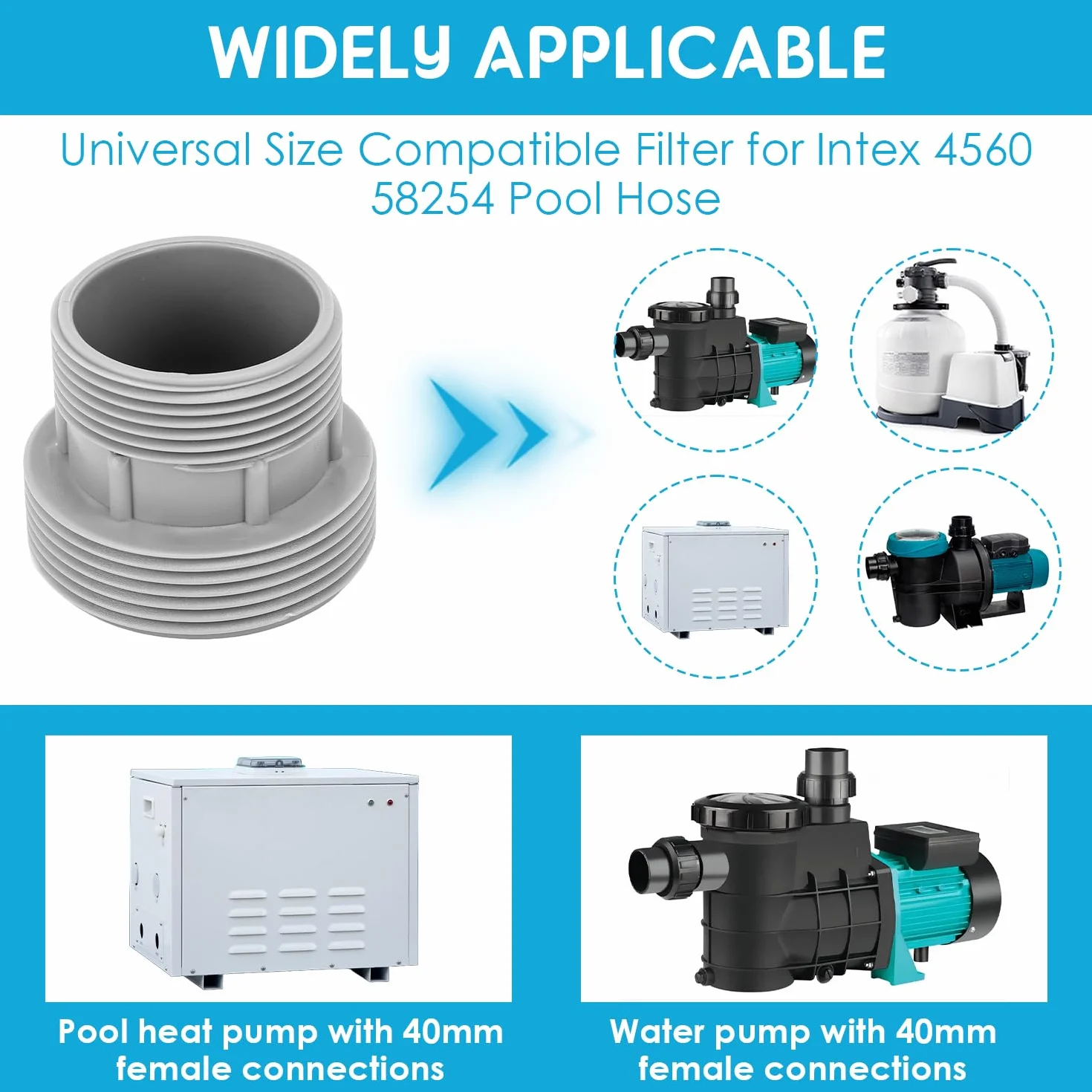 Tissting 2 sztuki adaptera węża basenowego z tworzywa sztucznego, gwint 60 mm/47 mm, konwersja pompy filtracyjnej do Intex 4560 58254, kompatybilny z twardymi wężami i systemami filtracyjnymi