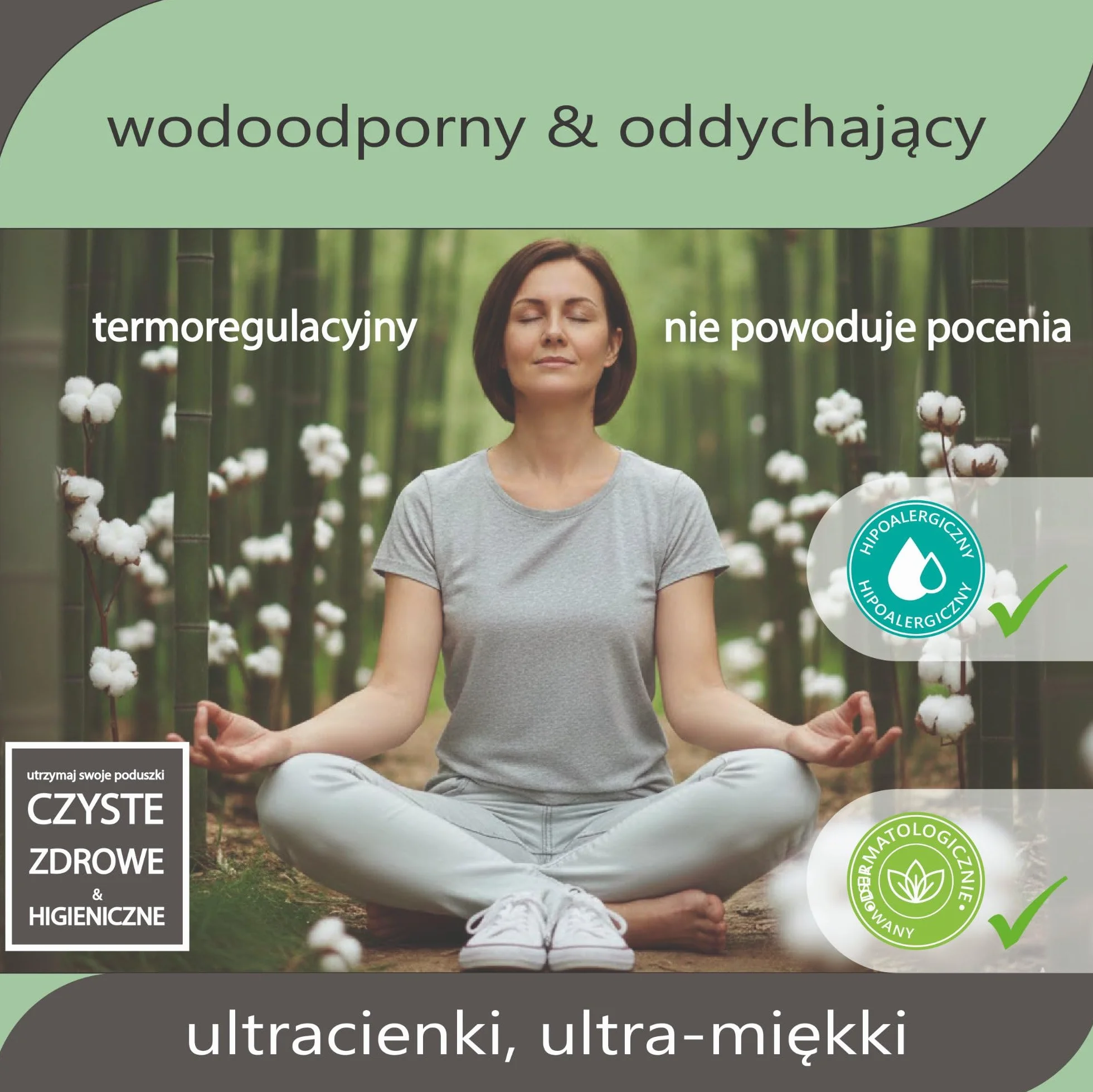 Twillie Ochraniacz na Poduszkę 70 x 90 (Zestaw 2 szt.) Bambus – Premium – Wodoodporny, Zamek i Anti-Acne – z Naturalną Bawełną, Szwajcarski Sanitized® Antybakteryjny – Wyprodukowany w UE