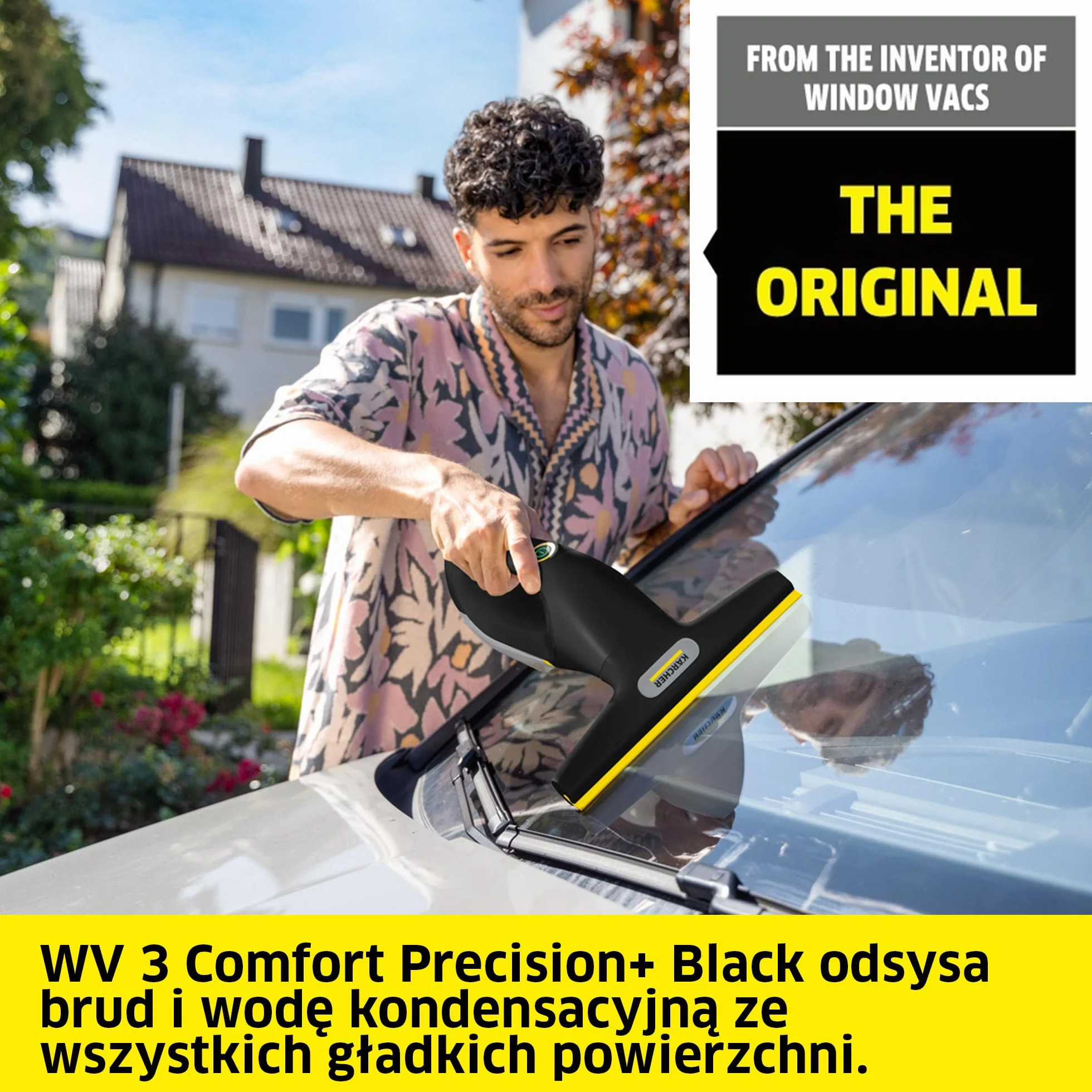 Kärcher myjka do okien WV 3 Comfort Precision+ Black, czas pracy: 35 min, XXL zbiornik: 200 ml, 2 dysze ssące, regulowana butelka z rozpylaczem, haczyk prysznicowy, 500 ml środka do mycia szyb