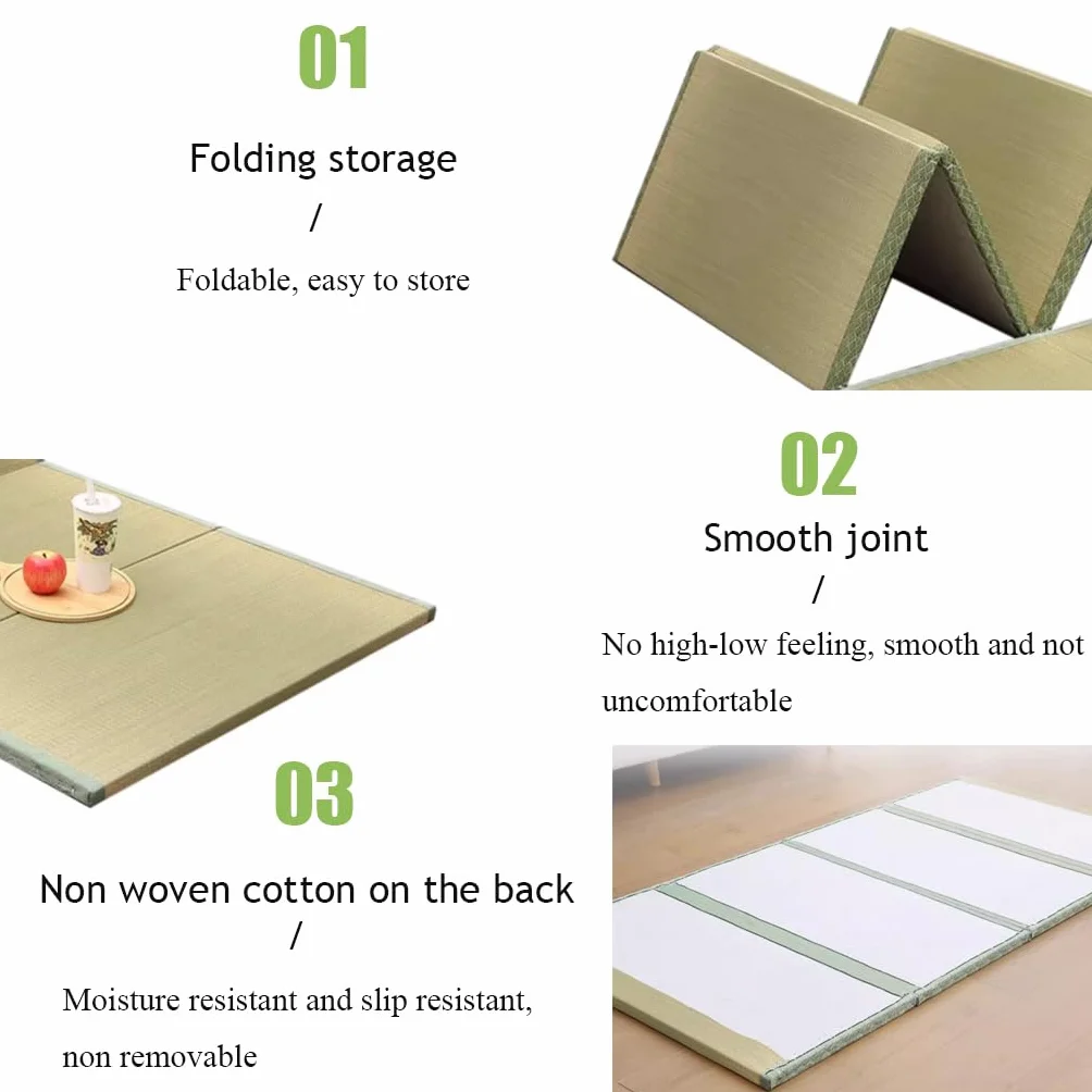 Japoński Materac Tatami, Składany Wygodny Materac Futon Ze 100% Naturalną Zieloną Trawą Rush, Idealny Do Medytacji Jogi Zen Room Tearoom(Size:200x90x3.5cm)