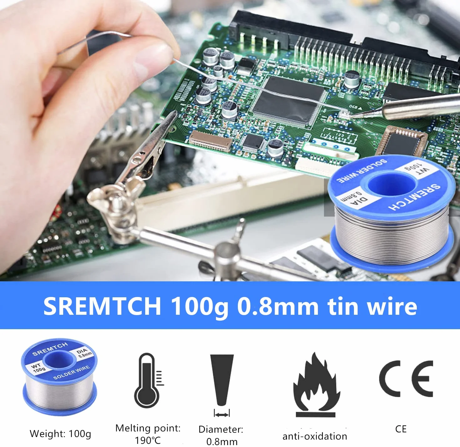 Lutownice, Lutownice Elektronicznej SREMTCH 60W / 220V, Regulacja Temperatury 200-450 ° C i włącznik/Wyłącznik, Lut 100g, 5 Grotów Lutowniczych, Pompka Rozlutowująca, Worek PU