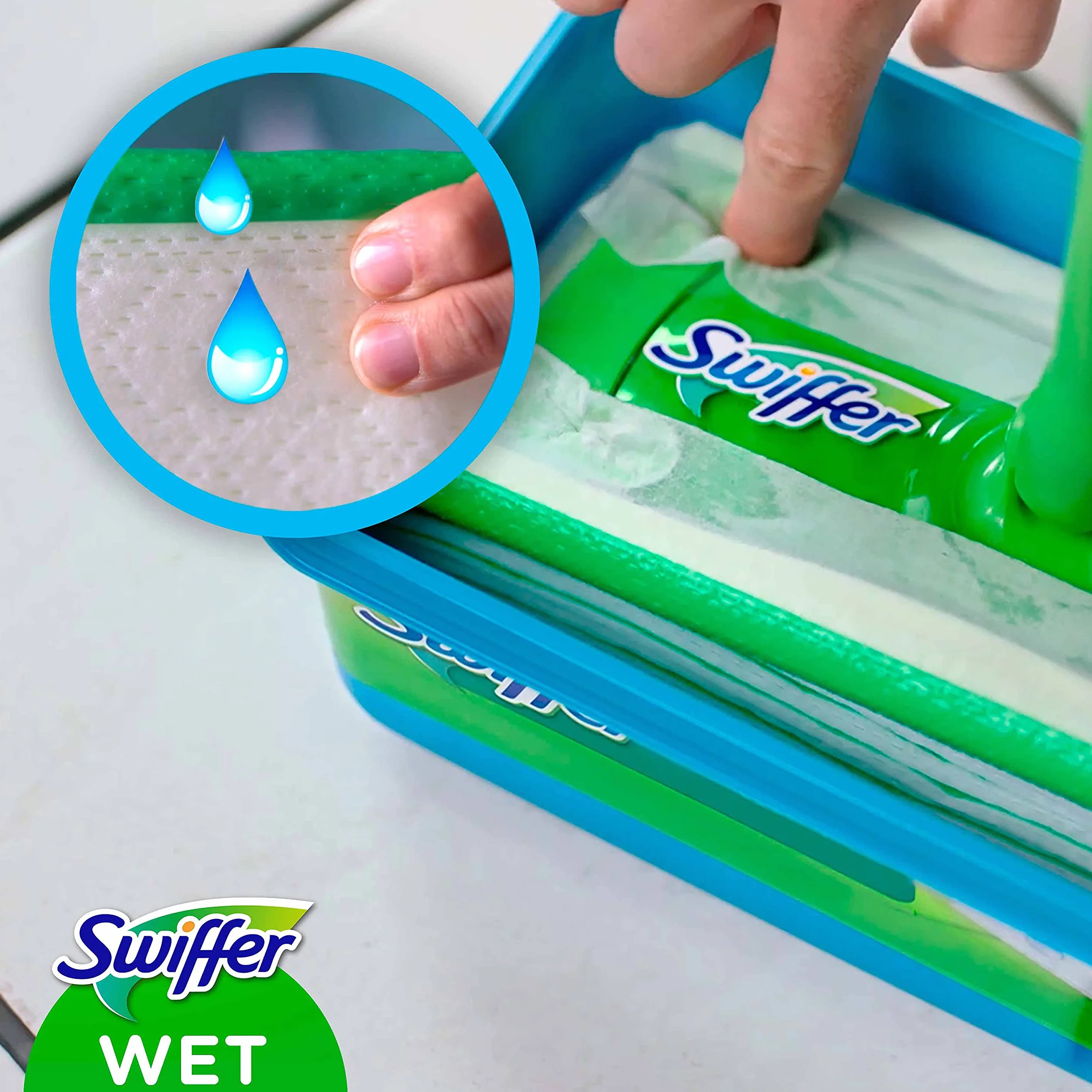 Swiffer Chusteczki na mokro, 12 chusteczek czyszczących, do zamiatania, łapania kurzu, chusteczki zatrzymują kurz i brud