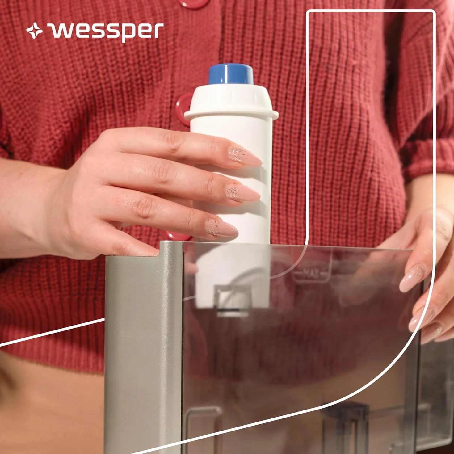Wessper Wkłady filtrujące do ekspresów do kawy DeLonghi DLSC002 SER3017 ECAM ESAM ETAM SECAM Series S, 2 sztuki