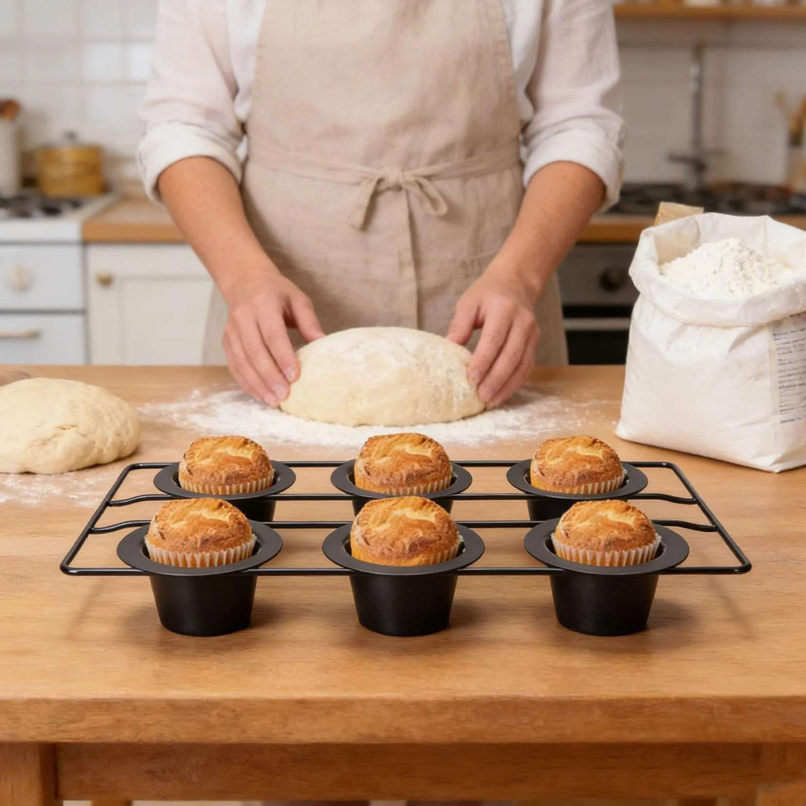 RIZGHWOY Forma do Popover na 6 Filiżanek, Nieprzywierająca Forma do Pieczenia ze Stali Węglowej Muffinów Typu Popover, z drucianą kratką zapewniającą Równomierne Pieczenie i łatwe