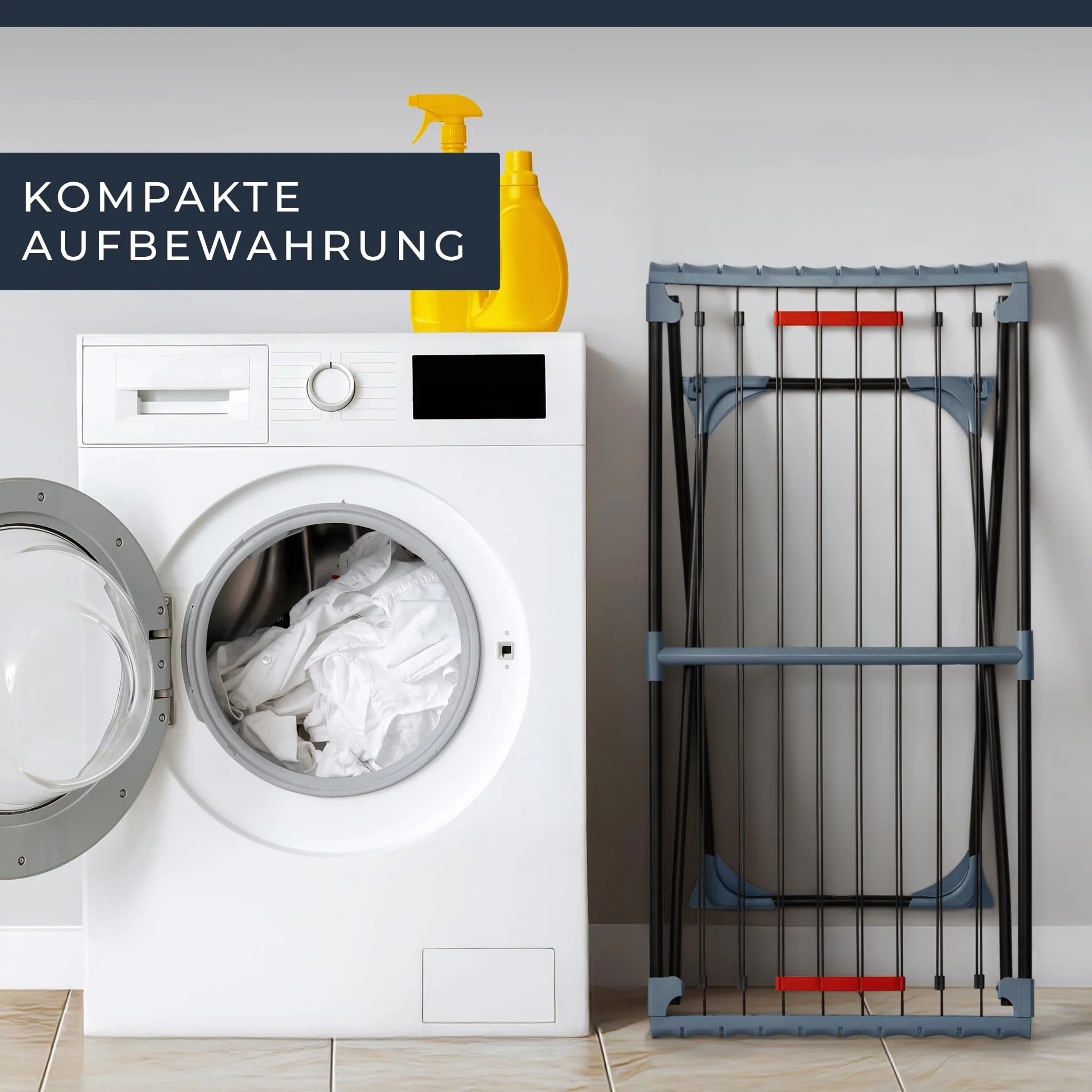 Suszarka na pranie wysuwana – XXL 20 m powierzchni suchej, zajmująca mało miejsca suszarka stojąca [wyprodukowano w UE], stabilna i czarna z zaciskami do małego prania