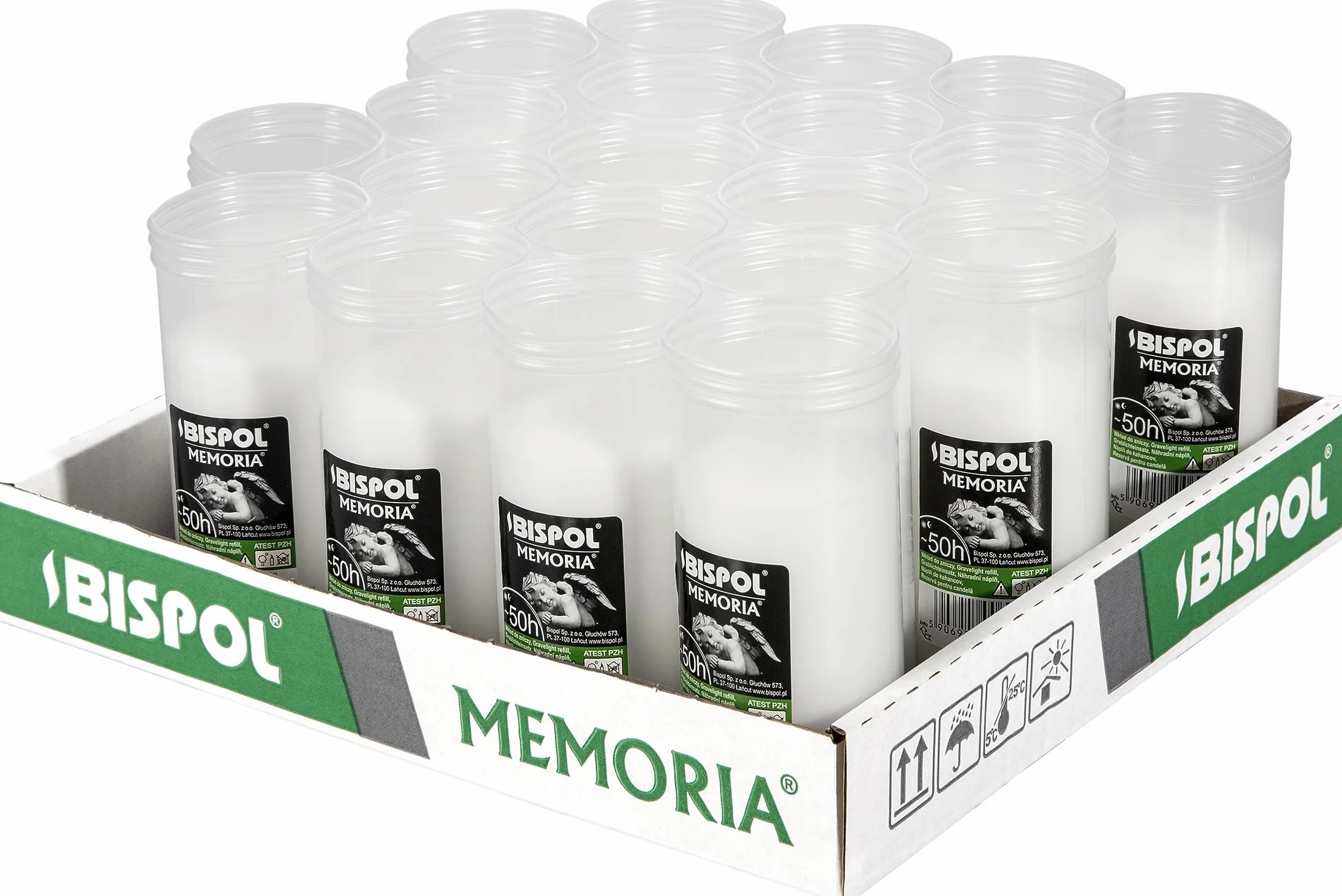 Wkłady do zniczy parafinowe 20szt. Memoria p180, 50h palenia, wkłady nie kopcą