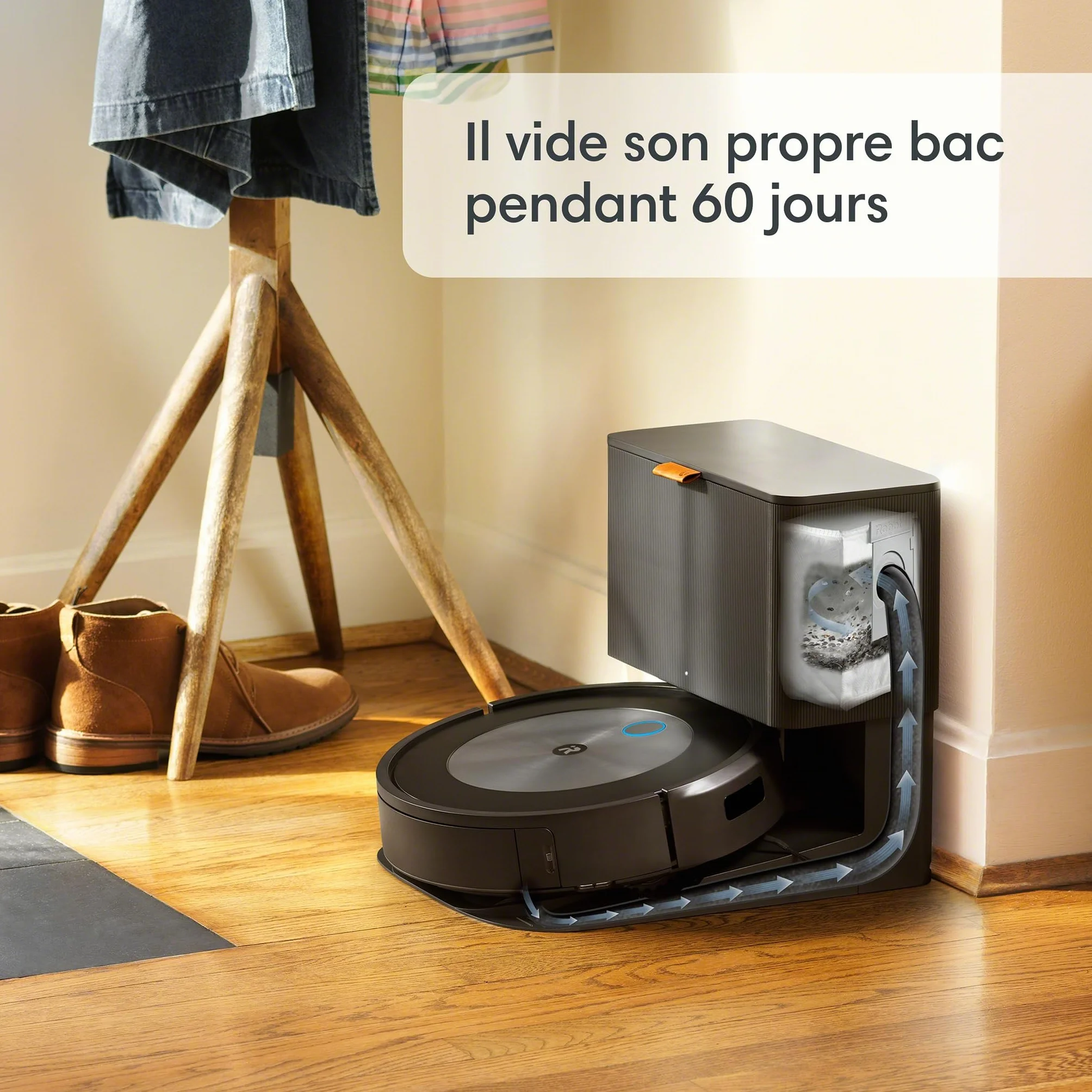 iRobot Roomba Combo j5+ (j5576) Robot odkurzający z łącznością Wi-Fi z funkcją automatycznego usuwania brudu i zasysaniem podnoszącym oraz 2 gumowymi szczotkami głównymi do wszystkich powierzchni