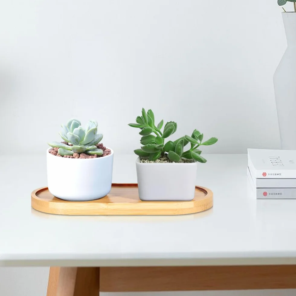 4-częściowy zestaw owalnych tacek drewnianych – małe bambusowe tace na podstawki, sushi, kawę, ciasta i przekąski, 17,5 x 8,8 x 1 cm