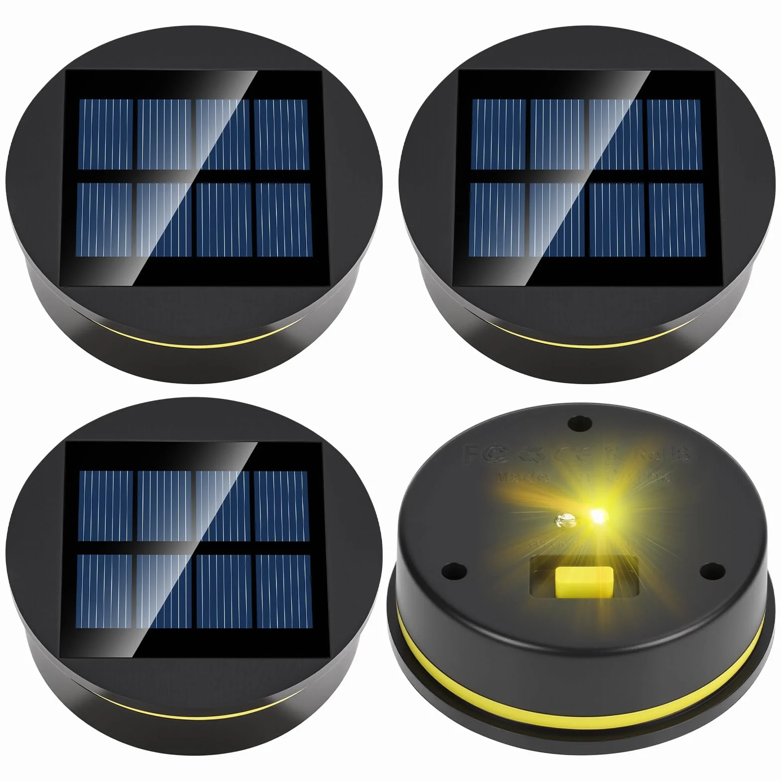 Zestaw 4 lamp solarnych, części zamienne, 8 cm, górna część z jasnymi żarówkami LED, wodoszczelność IP65, panel słoneczny, zamiennik modułu solarnego do lamp ogrodowych, solarnych (4)
