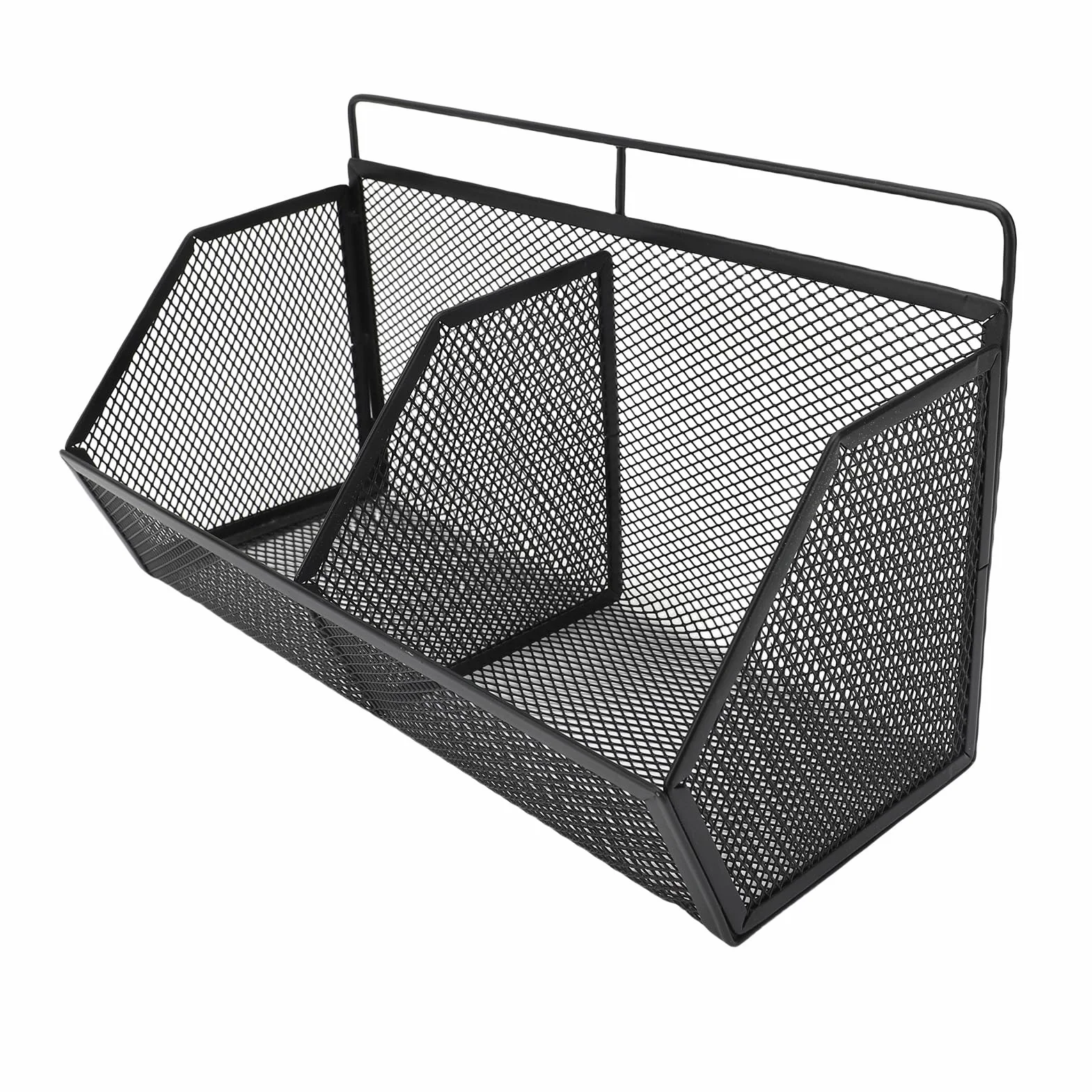 2 Czarna siatka do przechowywania na ścianie kosza wisząca kuchnia koszyka metalowa koszyki owocowe kosza łazienki z 2 klebienia na spiżarnię w łazience kuchennej (Black)