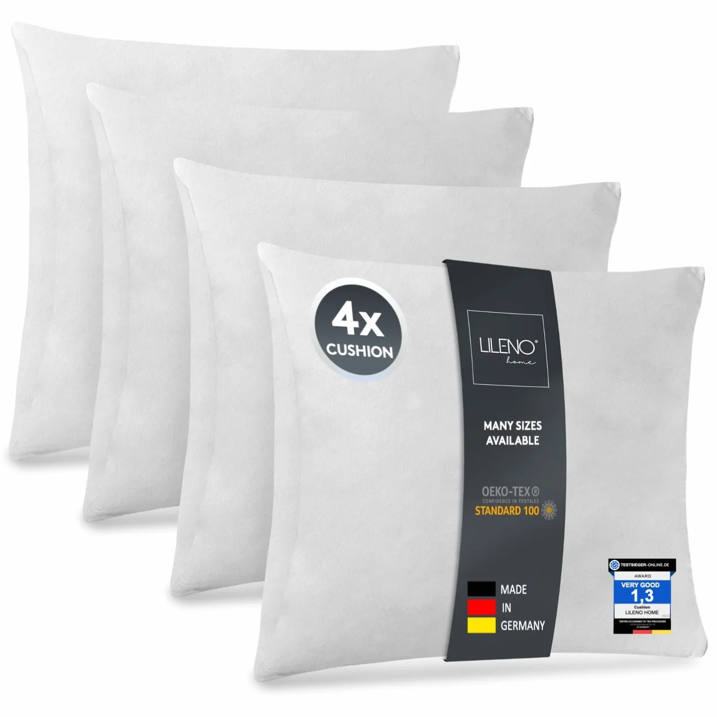 LILENO HOME Zestaw 4 wypełnienia poduszki 45x45 cm - Wewnętrzna poduszka prana w 40°C, odpowiednia dla alergików - Poduszka z poliestru jako poduszka na kanapę, sofę, poduszka na głowę