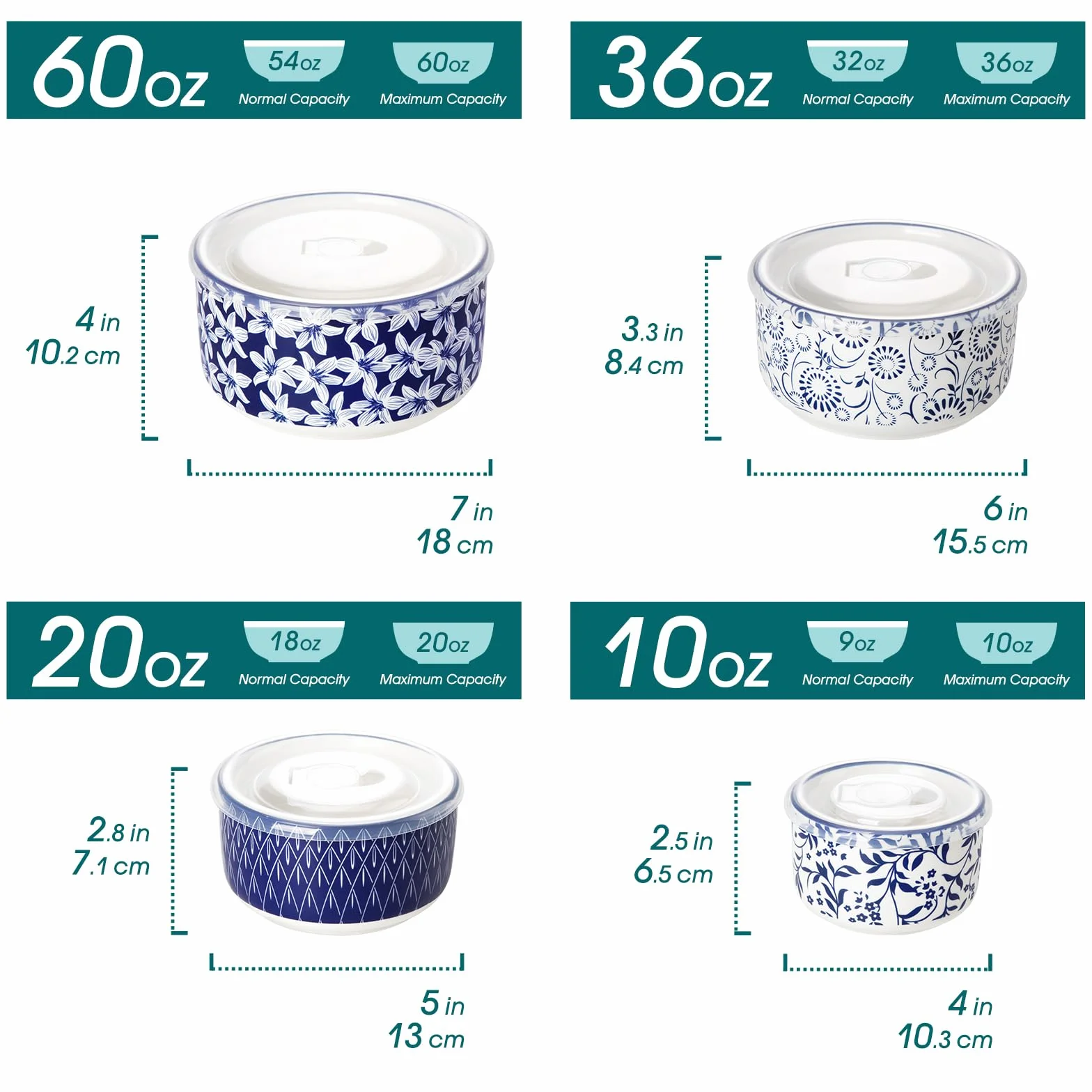 Vancasso miska do sałaty z pokrywką 4-częściowa ceramiczna niebiesko-biała