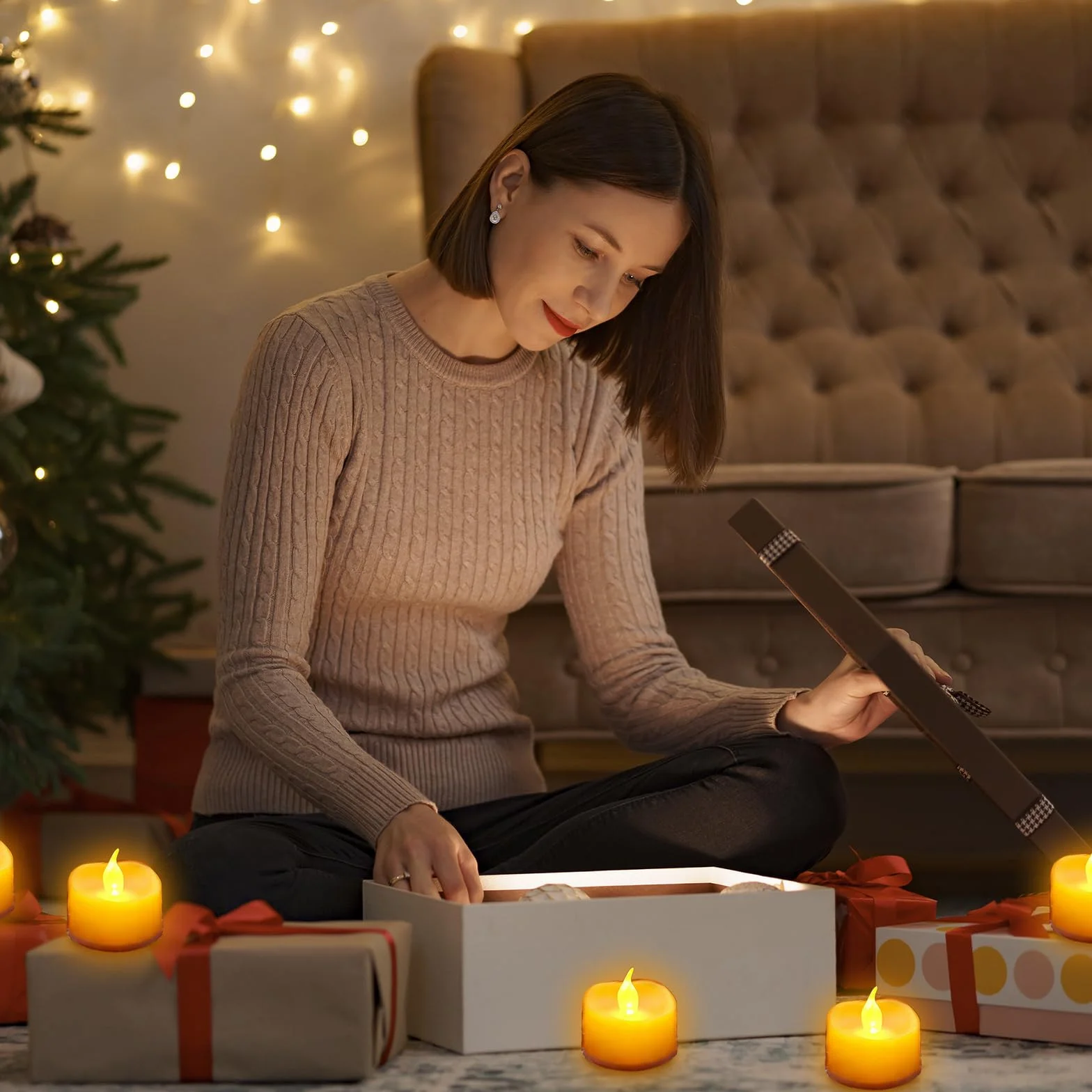 LQWELL 12 sztuk podgrzewaczy, świec LED, realistyczny migoczący płomień, zasilane bateriami, ciepły żółty, plastik, 3,2 x 3,6 cm na wesele, imprezę, festiwal, dekorację domu