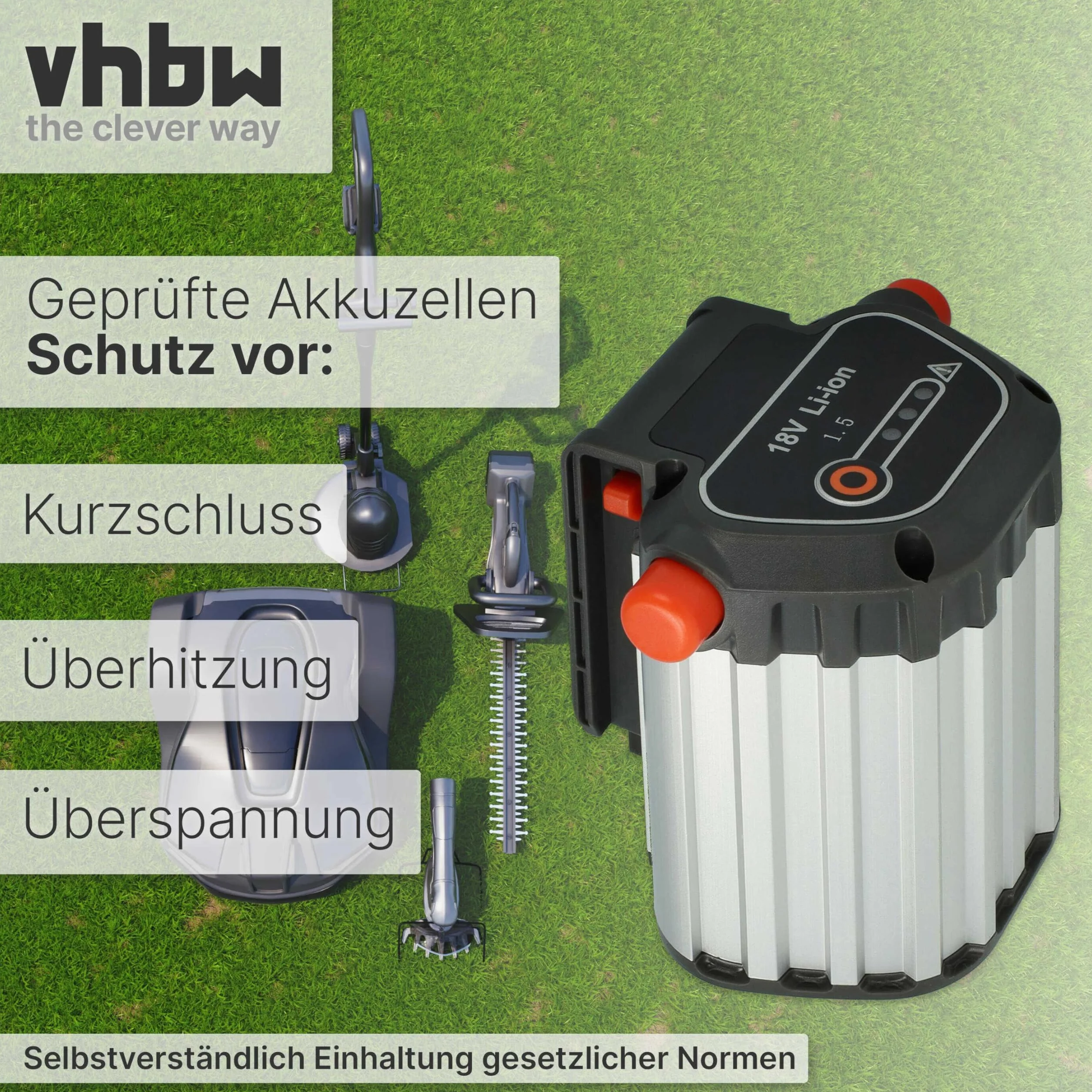 vhbw akumulator pasujący do kosiarki akumulatorowej Gardena PowerMax Li-18/32 i Allround dmuchawy AccuJet Li-18 jak BLi-18 (9840-20, 9839-20) - (Li-Ion, 1500 mAh, 18 V)