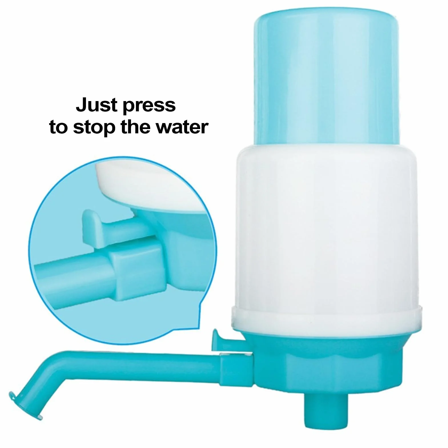 Water Gallon Dispenser, Manual Water Bottle Pump, Leakproof Hand Press Spout, Adjustable Tube Length, for Home Camping Agency Use, 7.09x3.15x3.94 Inches, Blue, 1 Piece