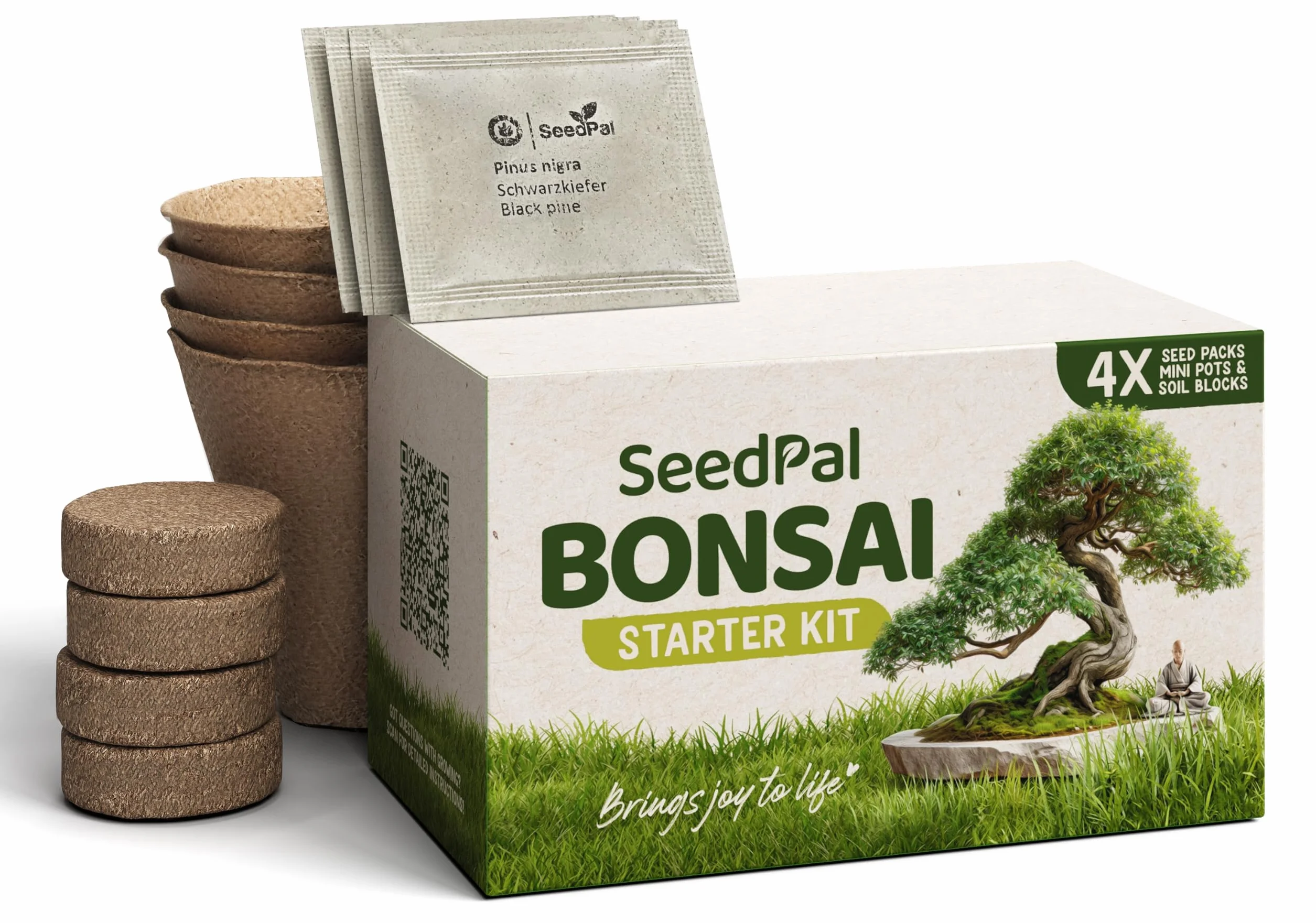 SeedPal Zestaw bonsai - zestaw startowy bonsai - zestaw do uprawy bonsai 4 różne nasiona drzew bonsai - zestaw prezentowy/zestaw do sadzenia wraz z instrukcją i akcesoriami