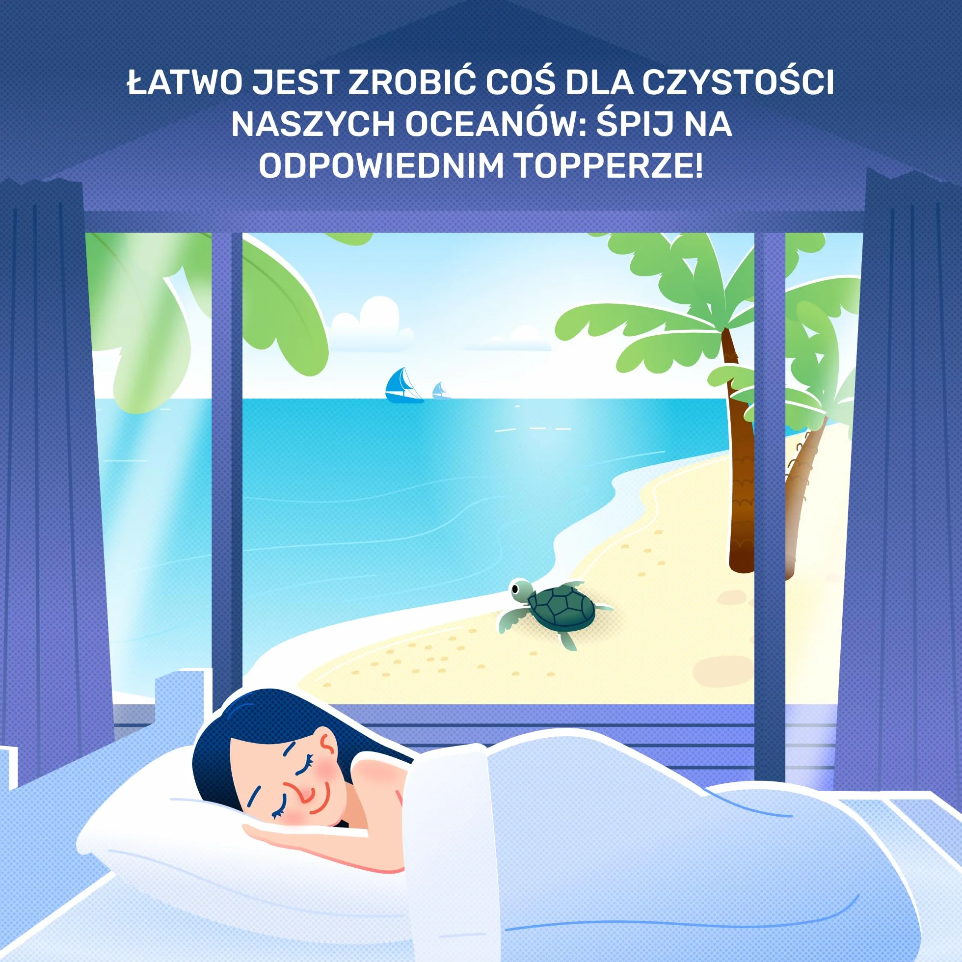 Materac nawierzchniowy wiskoelastyczny Dailydream „Model M” z efektem pianki zapamiętującej kształt, 100x200x5cm, Edition “Clean Ocean”