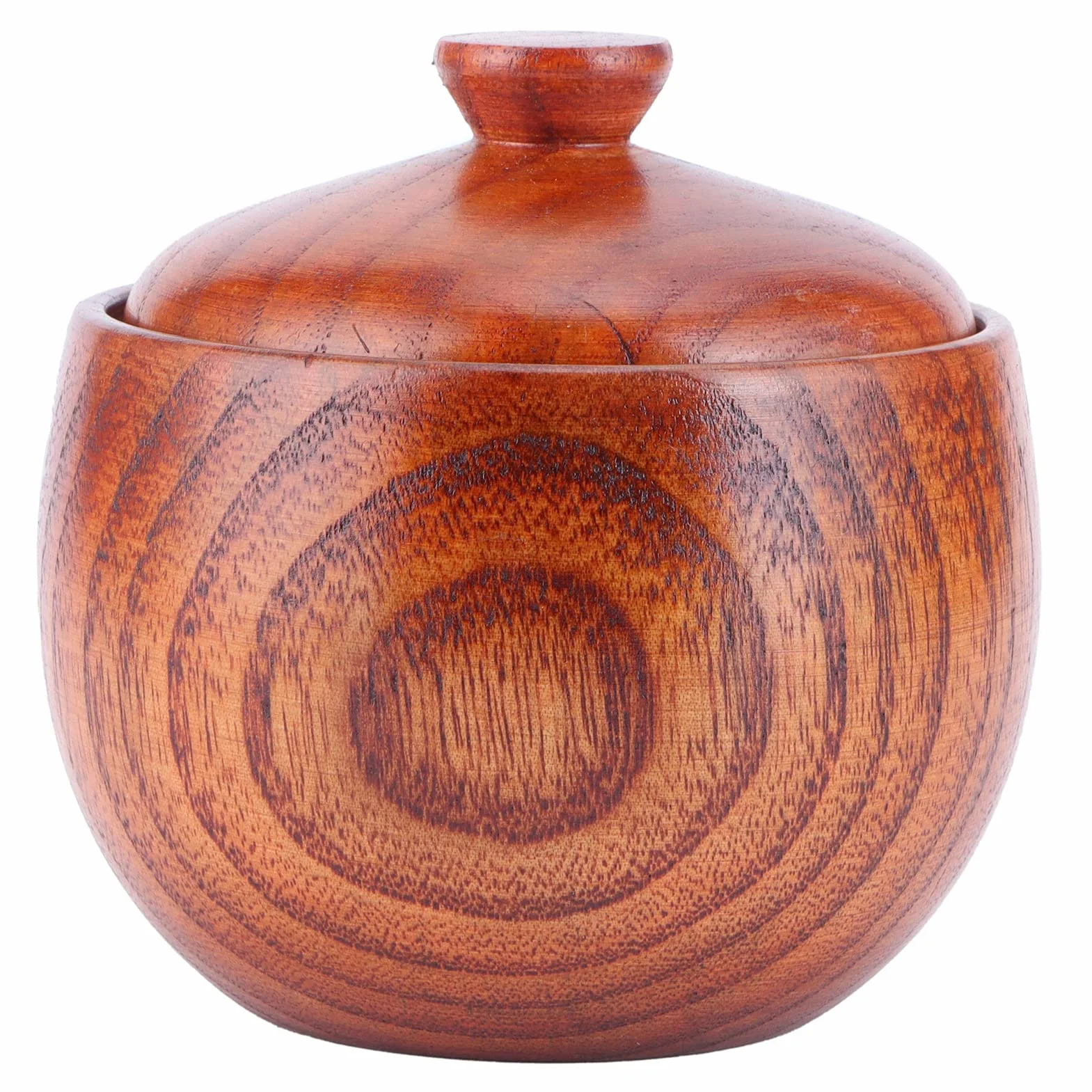 Drewniana Solniczka Z Pokrywką, Solniczka W Stylu Vintage Z Pokrywką I łyżeczką, Pojemnik Na Przyprawy Do Kuchni, 150 ml, Brązowy