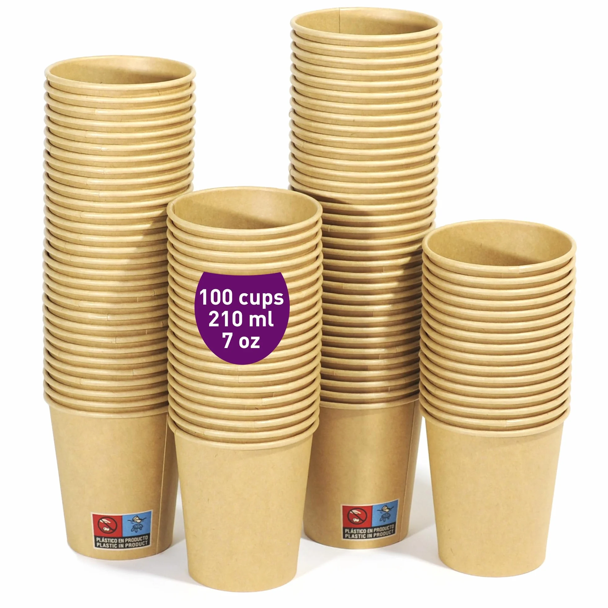 100 jednorazowych kubków z papieru siarczanowego 210 ml / 7 oz. Wytrzymały, szczelny. Idealny do kawy, herbaty i napojów orzeźwiających. Bezzapachowy. Kubek siłowy