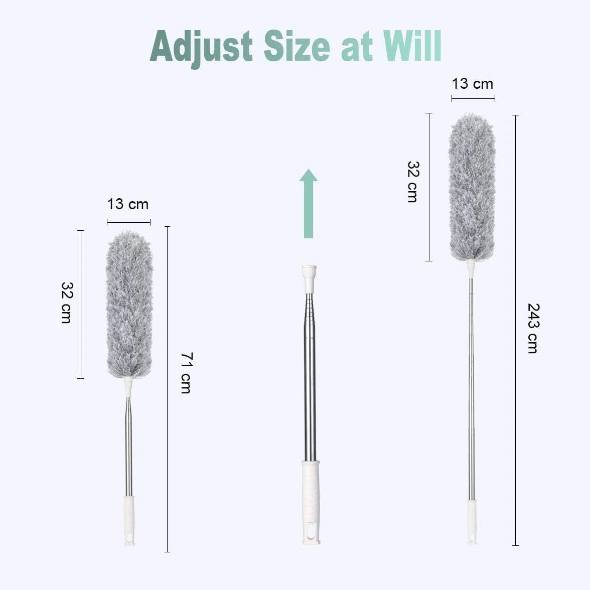 Teleskopowy Miotełka do Kurzu Vicloon, Mop z Mikrofibry o Długości do 243 cm, z Małą Szczotką do Czyszczenia Okien i Drążkiem Teleskopowym ze Stali Nierdzewnej, Zginana Szczotka Narożna