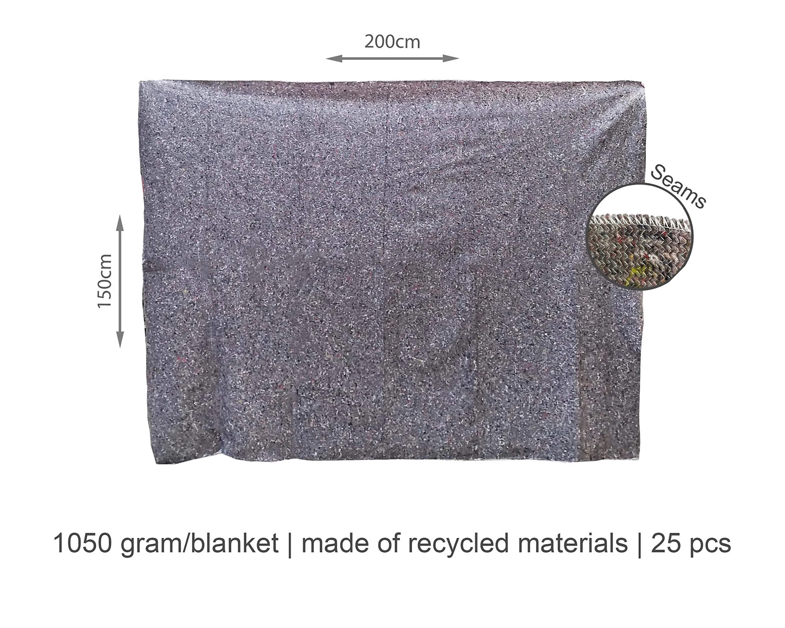 25 x Koc Do Pakowania, 350 g/m², Szary, 150 x 200 cm, Do Przeprowadzki i Transportu Mebli