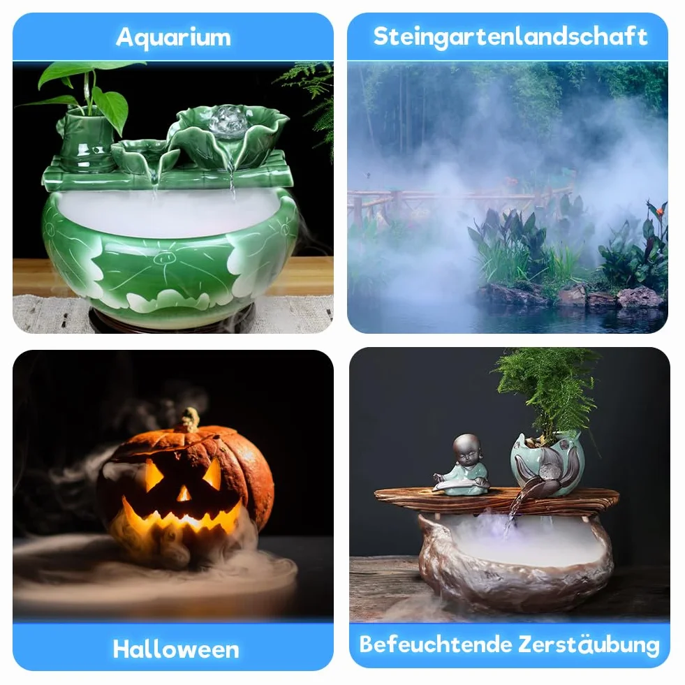 Joycabin Ultradźwiękowy nebulizator, mini maszyna do wytwarzania mgły, 12 diod LED, do wytwarzania mgły, mgły wodnej, nawilżacz powietrza na Halloween, fontanna, fontanna wodna, krajobraz doniczkowy,