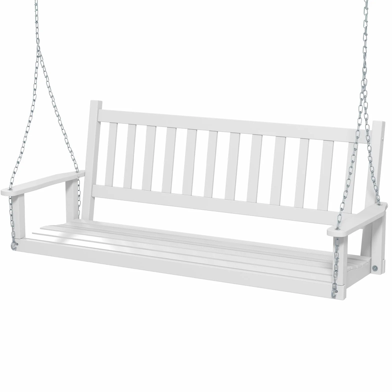 COSTWAY Ławka wisząca z litego drewna, 3-osobowa huśtawka ogrodowa, huśtawka Hollywood do zawieszenia, obciążenie do 360 kg, biała, 168 x 65 x 63 cm