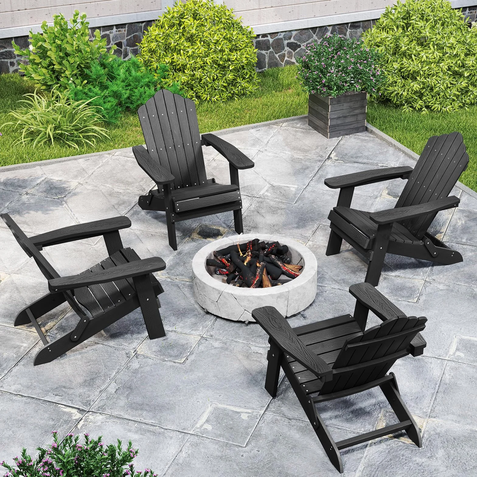 COSTWAY Adirondack krzesło składane, odporne na warunki atmosferyczne Adirondack Chair z tworzywa sztucznego, krzesło ogrodowe z wysokim oparciem i szerokimi podłokietnikami, do ogrodu, na taras,