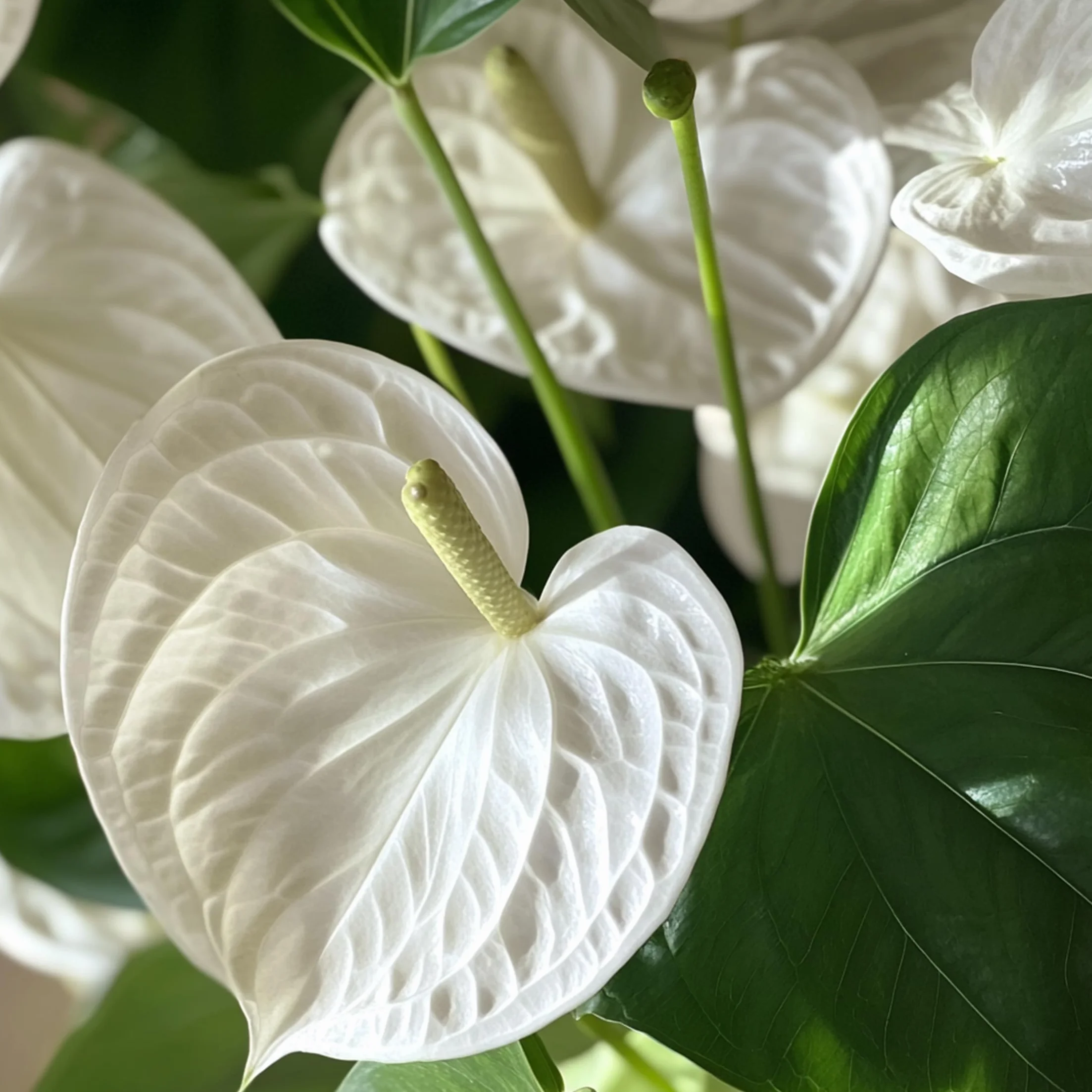 Plant in a Box - Biały anthurium - Zestaw 1 - Anthurium 'Alpine White' - Wysokość 40-55cm - ø 14cm - Roślina doniczkowa kwitnąca - Biały