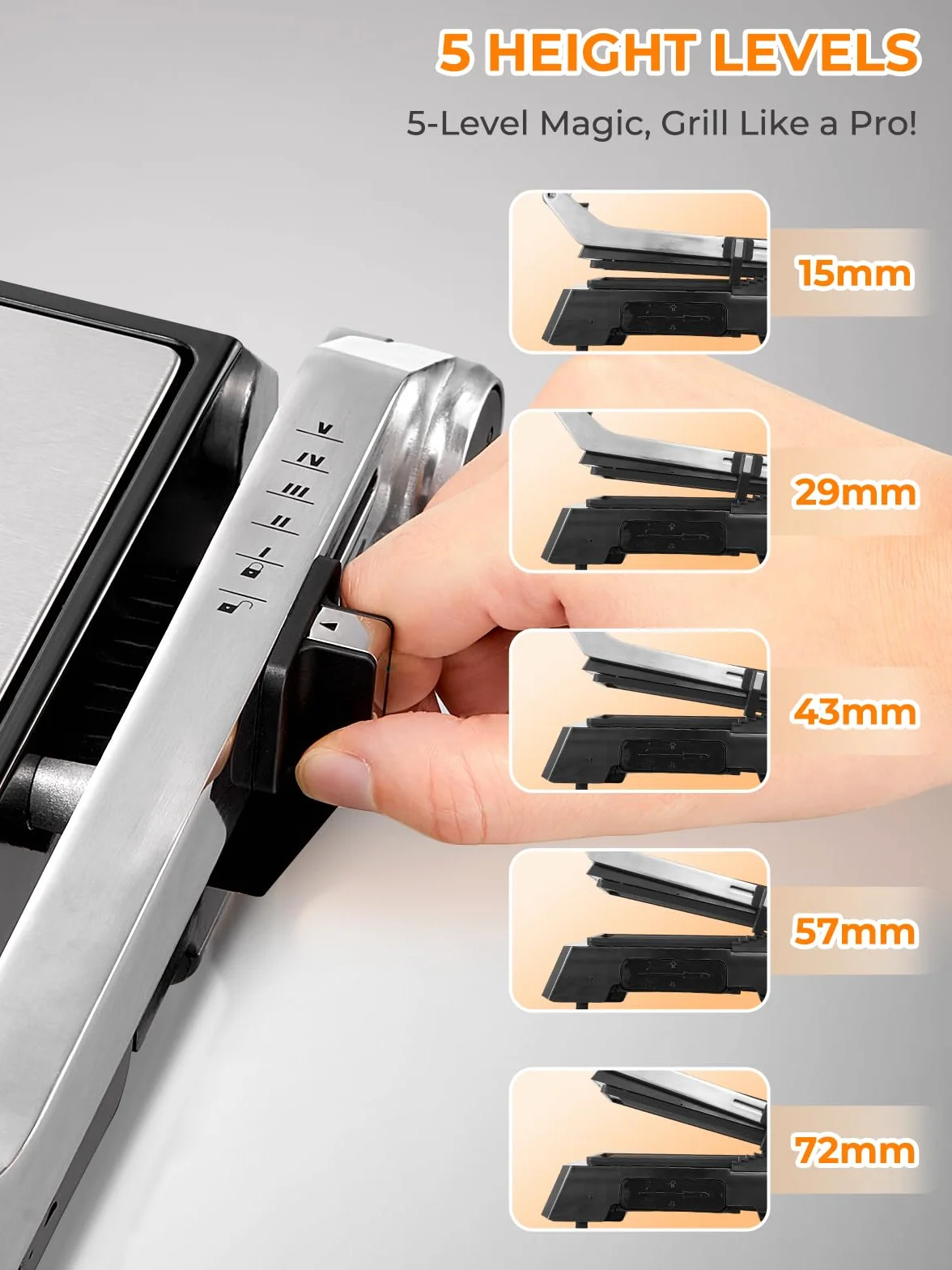 FOHERE Grill kontaktowy XL, wielofunkcyjny, opiekacz do kanapek i gofrownica 4 w 1, 2200 W, z 4 zdejmowanymi płytami z powłoką zapobiegającą przywieraniu, indywidualny czas i temperaturę, wskaźnik LED