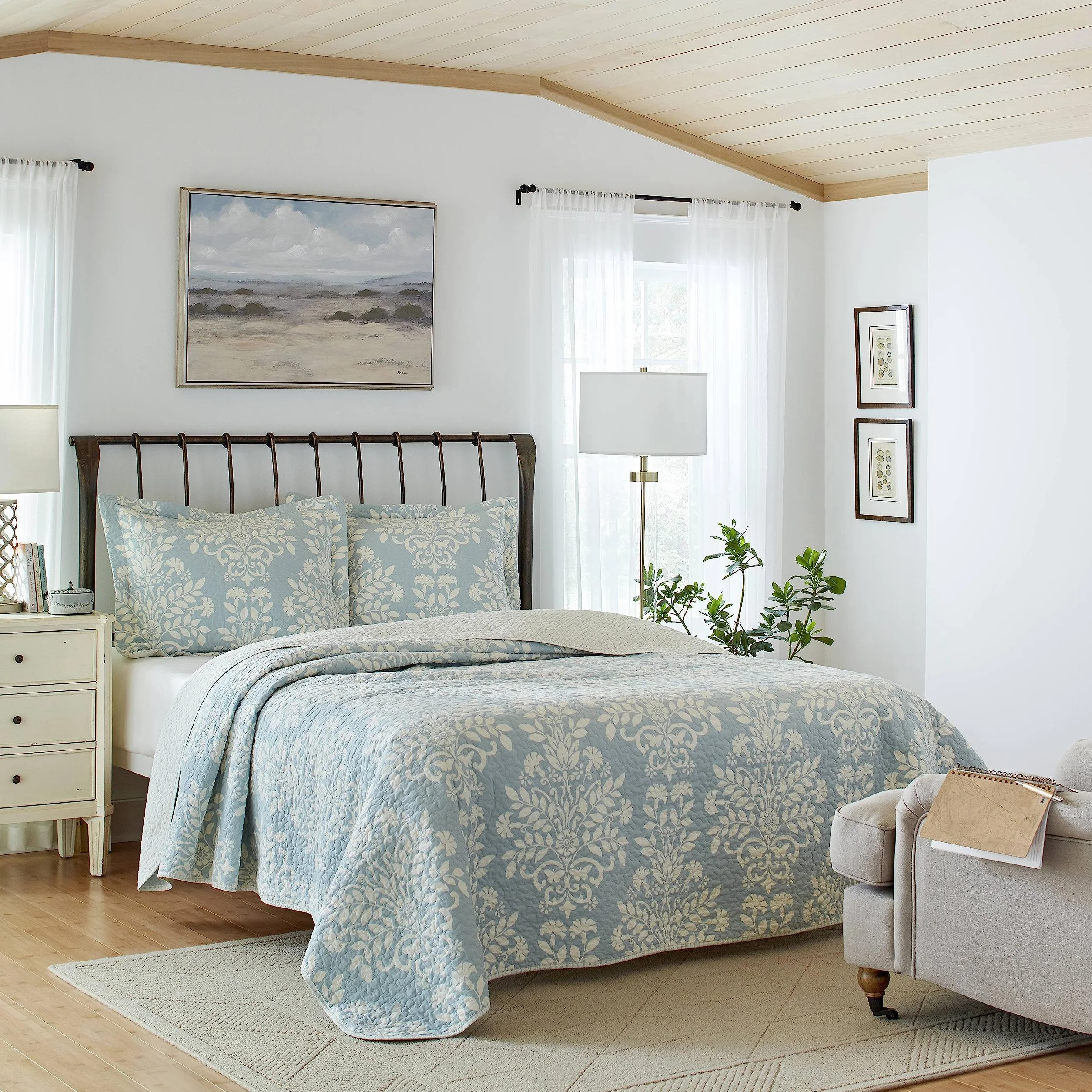 Laura Ashley - Kolekcja Rowland - Zestaw kołder - 100% bawełna, odwracalna, całoroczna pościel z pasującymi pokrowcami, wstępnie prana dla dodatkowego komfortu, pełna/królowa, niebieska