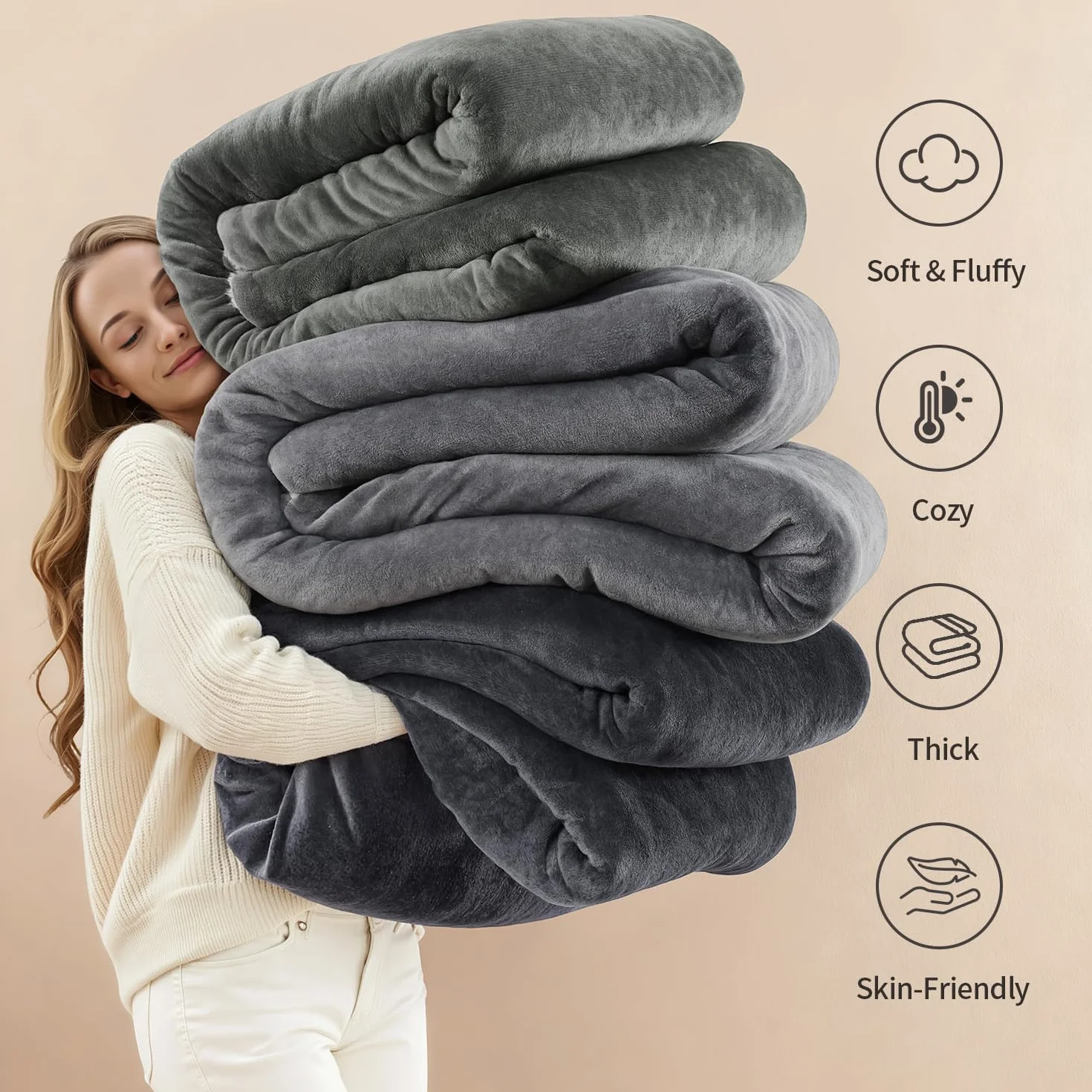 Kankaeu Przytulny koc polarowy typu sherpa na sofę, 160 x 200 cm, gruby, ciepły, przytulny, idealny koc zimowy, na sofy, łatwy w pielęgnacji, puszysty koc dla komfortu, idealny na prezent