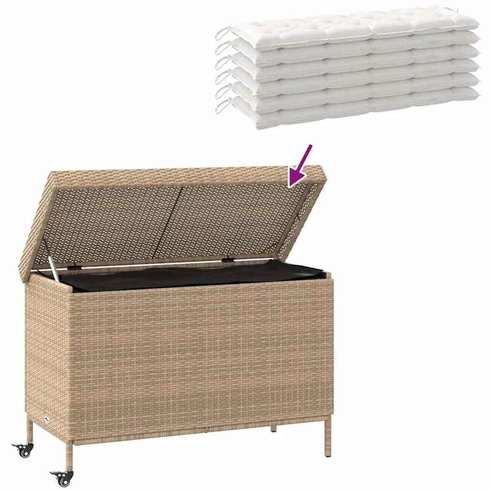 vidaXL Skrzynia ogrodowa z kółkami, beż, 110x55x73 cm, polirattan, skrzyniaogrodowa, skrzynia na balkon, skrzynka ogrodowa, skrzynia na taras