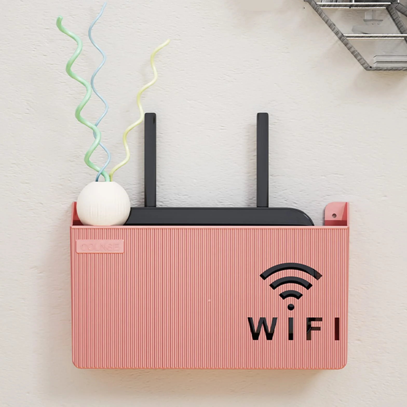 Router pudełko do przechowywania, na ścianę, Wi-Fi, router, regał ścienny, organizer na kable, do powieszenia na ścianie, kabel TV, schowek na ścianę, dekoracja ścienna (kolor: biały)