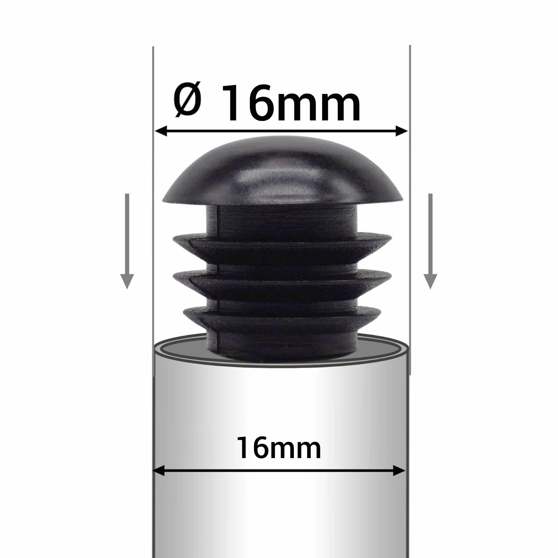 SKIR'CO (10 szt.) Okrągłe wkładki rurowe 16 mm, zatyczki do słupków ogrodzeniowych, czarne plastikowe zaślepki do rur, czarne RAL 9005 kolor