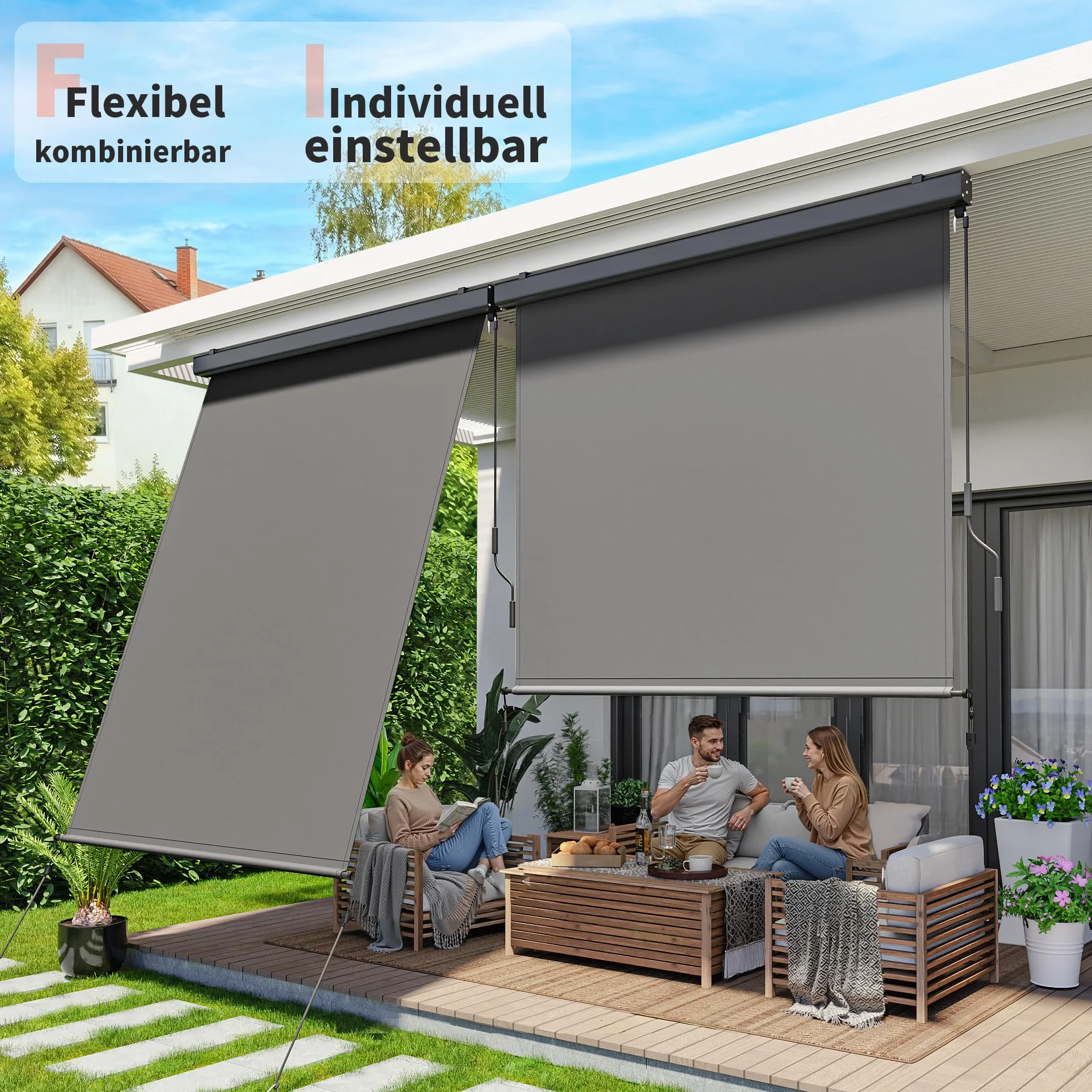 Amopatio Pionowa markiza 180 x 250 cm, odporna na warunki atmosferyczne, z korbą ręczną, wytrzymała ochrona przed wzrokiem, odporna na działanie wody i promieniowanie UV, na balkon, taras, do ogrodu