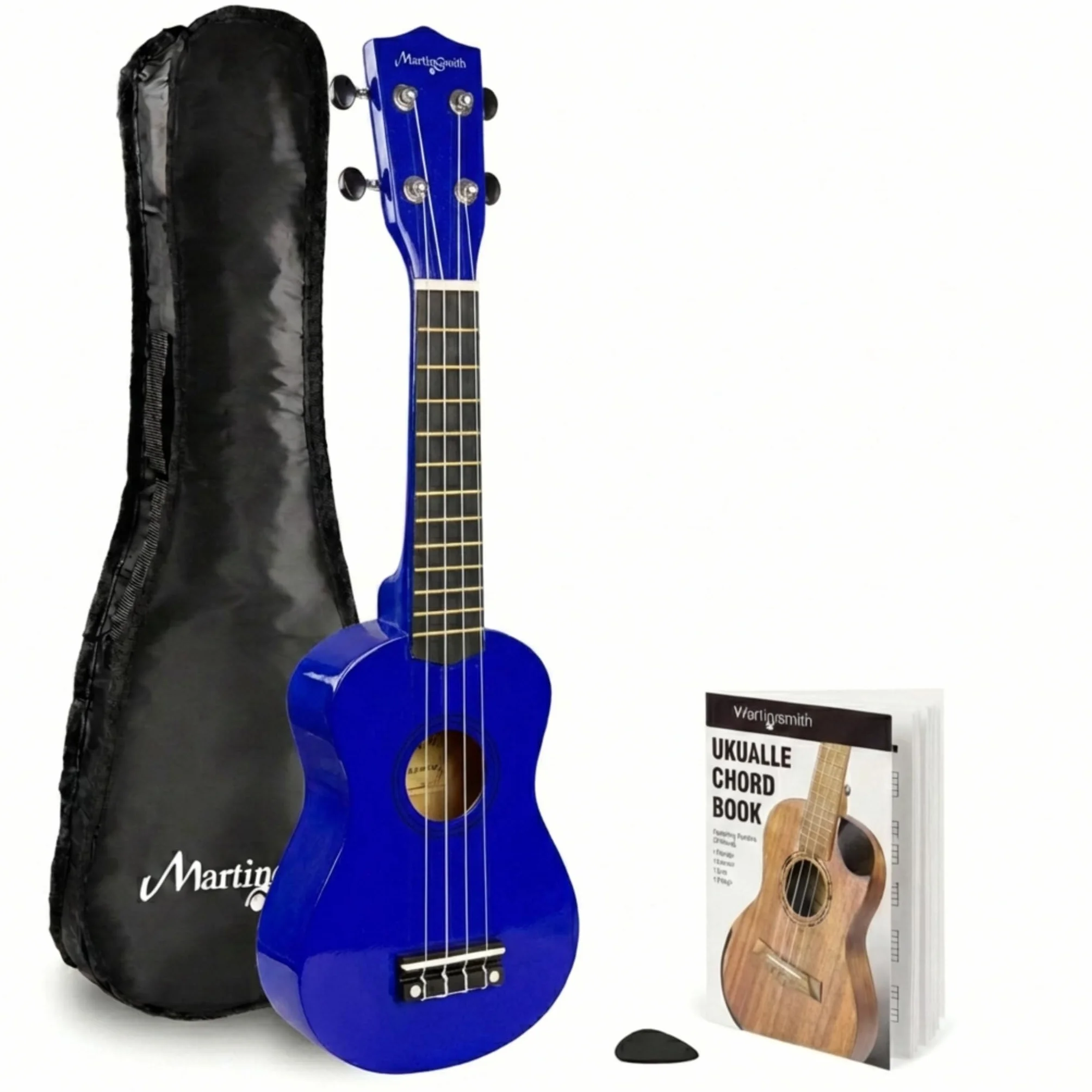 Martin Smith ukulele sopranowe z torbą, plettrami i książką akordów, Niebieski